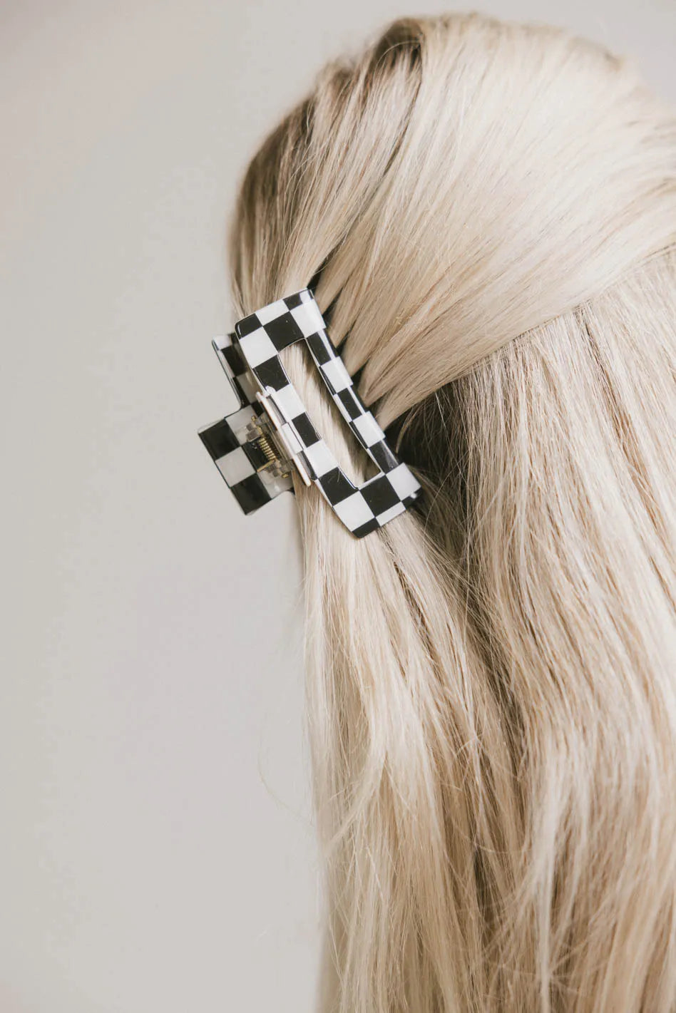 Black Checker Medium Cutout Claw Clip - Hair Claw Clips for Women, Girls - Perfect for Ponytails, Buns & Half-Up Hairstyles