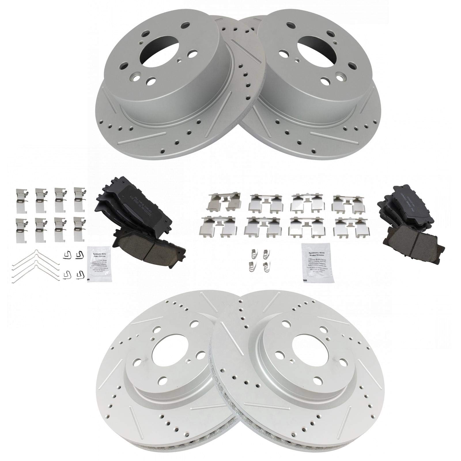 High-Performance Ceramic Brake Pads & Drilled Slotted Rotors Kit - Front & Rear Set for Cars, Trucks & SUVs - Perfect for Racing, Towing & Off-Road Driving