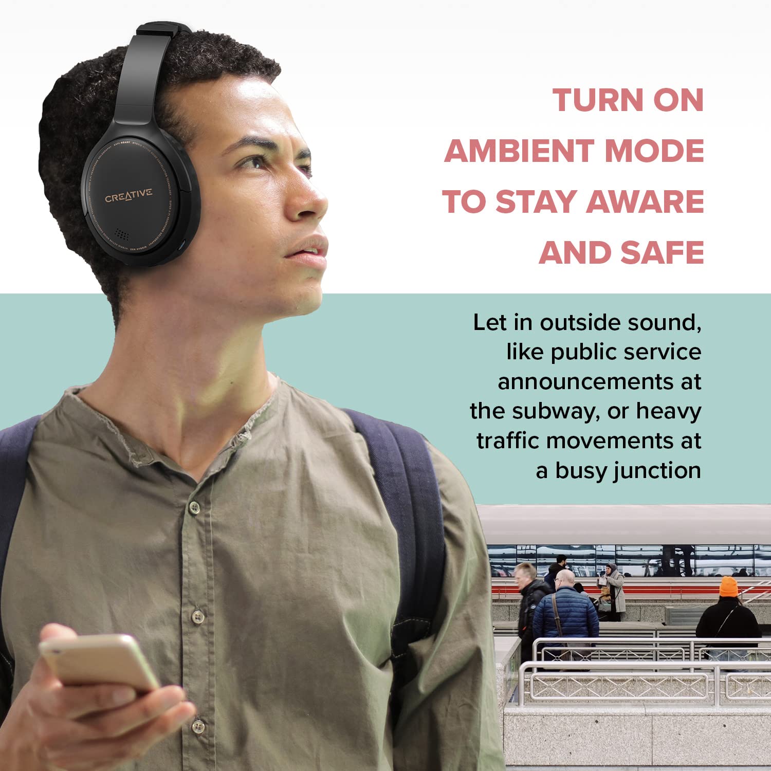 Creative Zen Hybrid Wireless Over-Ear Headphones with Hybrid Active Noise Cancellation & Ambient Mode - 27H Playtime (ANC On), Bluetooth 5.0, AAC, Built-in Mic - Perfect for Travel, Work & Music Lovers (Black)