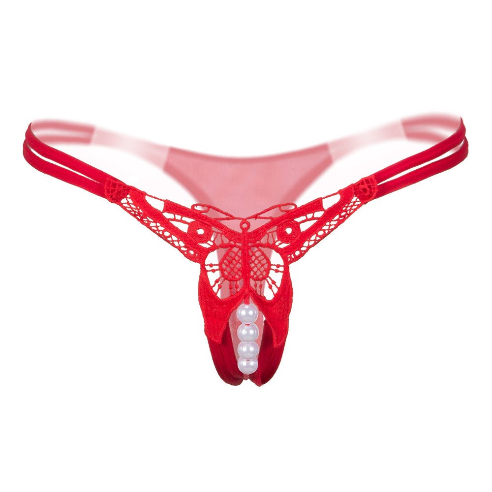 Sexy Lace Thongs for Women - Pearl G-String Underwear Low Waist Lingerie Set (5 Pack, Red, One Size) | Perfect for Valentine's Gift, Romantic Nights & Special Occasions