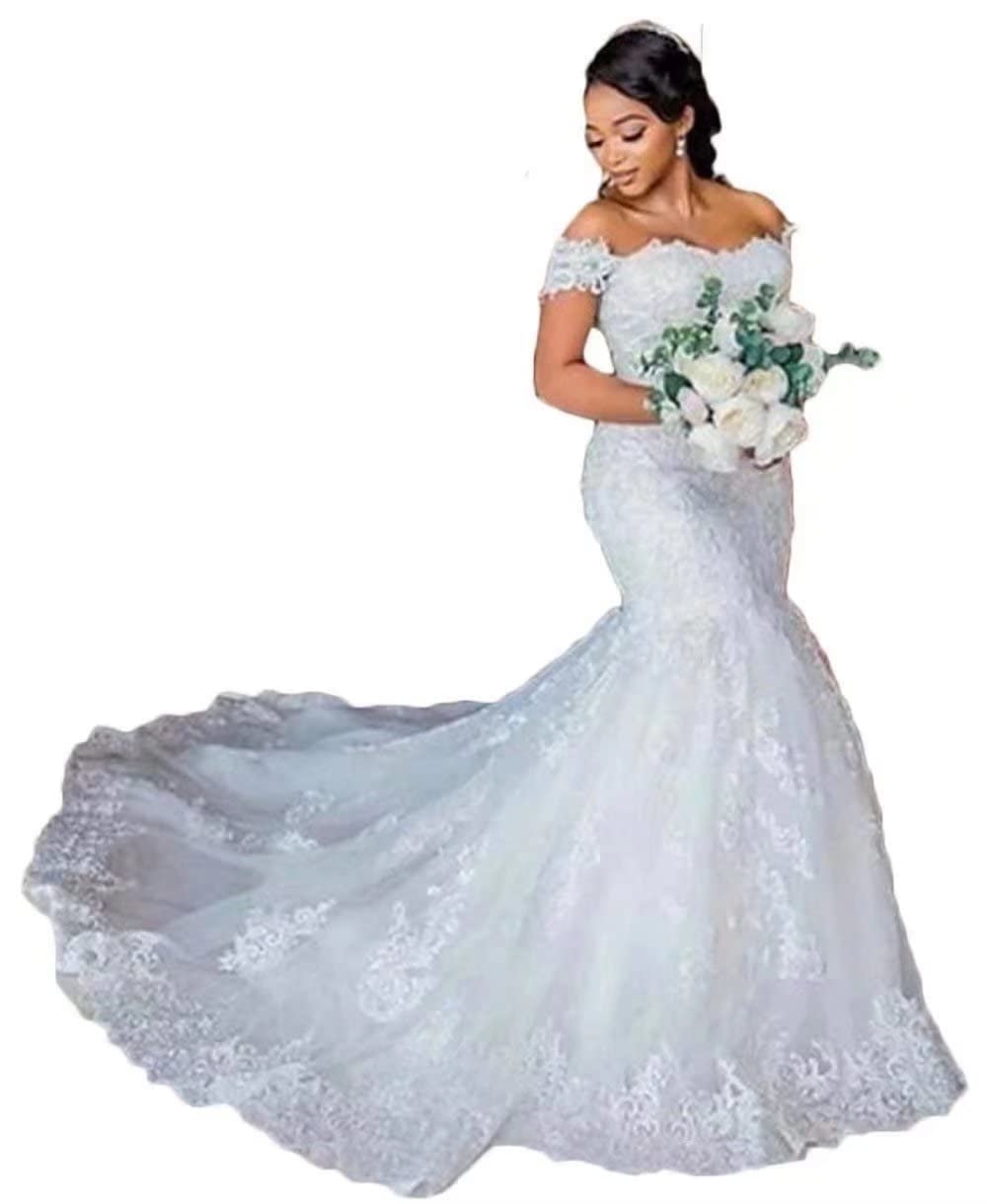 2025 Off The Shoulder Mermaid Wedding Dress with Appliques - Boho Bridal Gown for Women Bride | Perfect for Beach, Garden & Destination Weddings