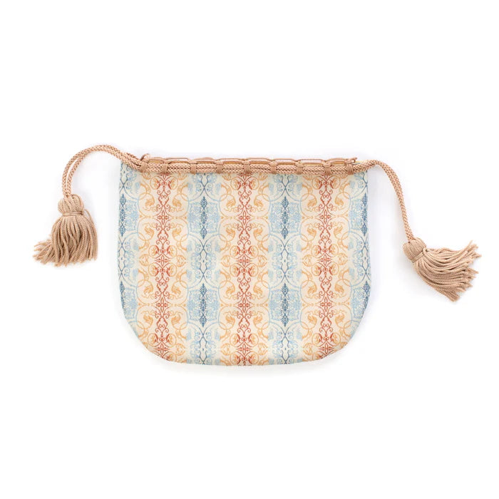 Nishijin Ori Small Drawstring Bag - Grapevine Brown & Blue - Handmade Kyoto Japan - Traditional Japanese Craft Purse - Perfect for Jewelry Storage & Gift Giving