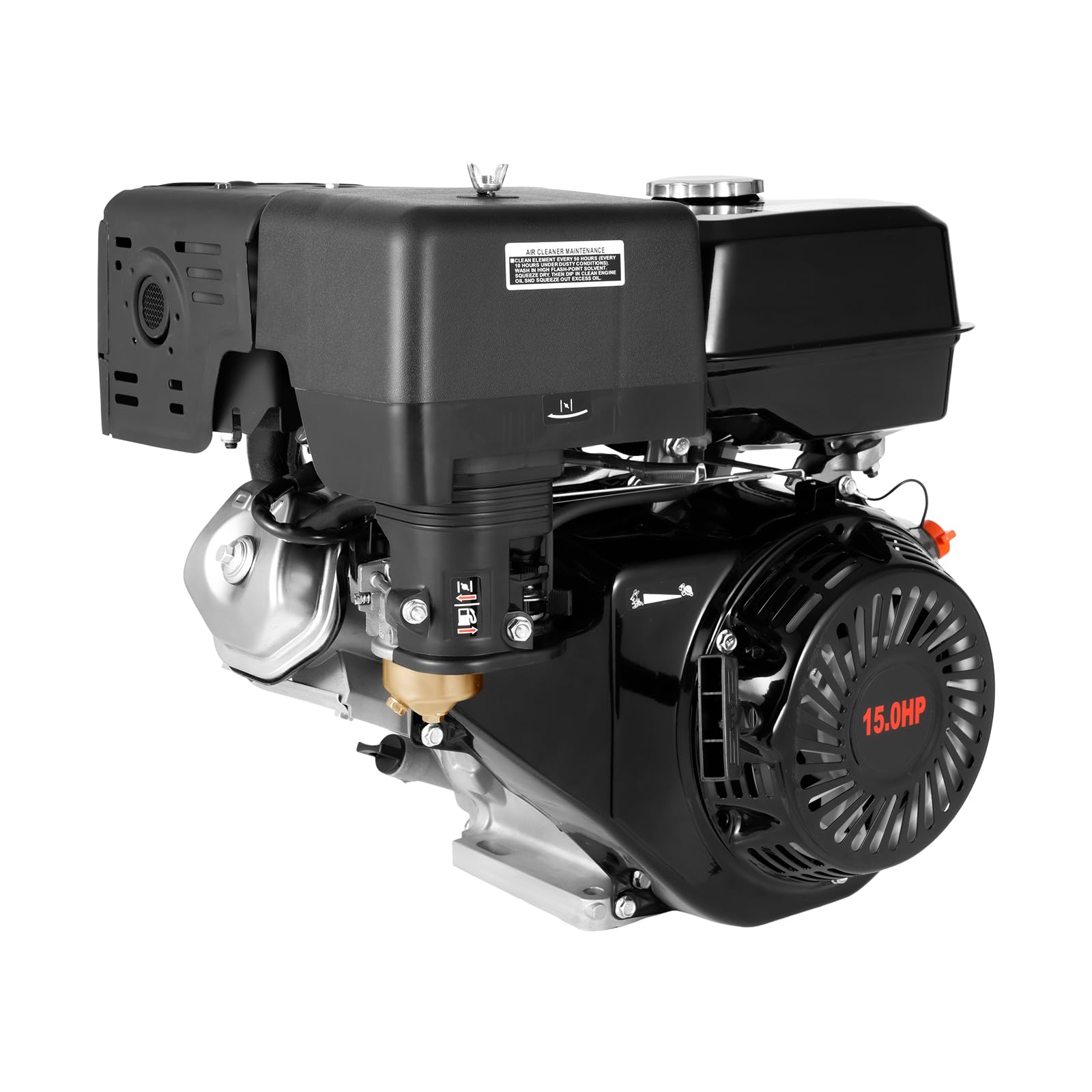 TBVECHI 15HP 420CC 4-Stroke OHV Gasoline Engine - Low Fuel Consumption, Oil Alarm, Manual Recoil Start - Ideal for Lawn Mowers, Tillers & Garden Tools (Black)