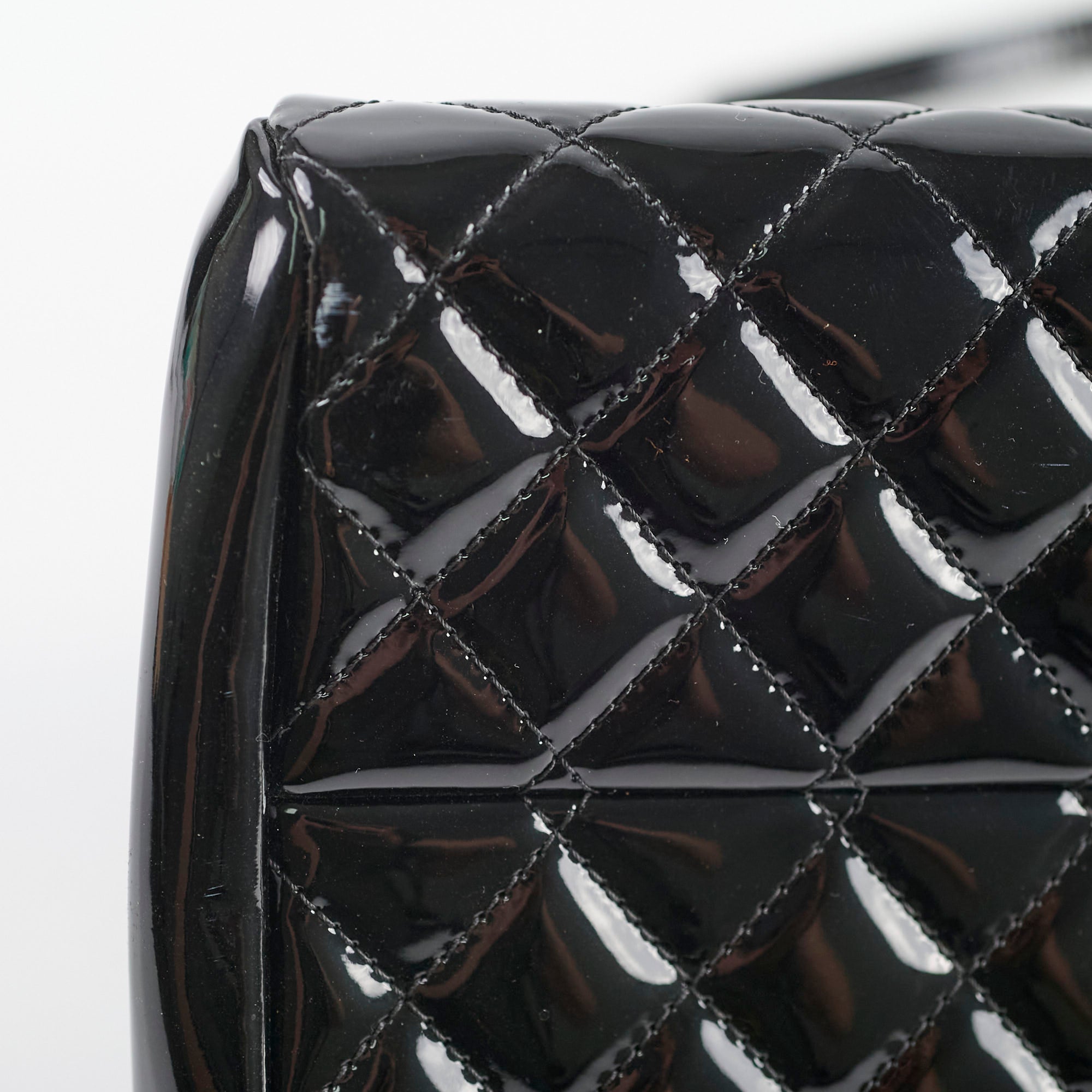 Chanel Mademoiselle Matelasse Coco Mark Bowling Bag in Patent Black Leather - Luxury Designer Handbag for Women, Perfect for Work, Travel & Evening Events