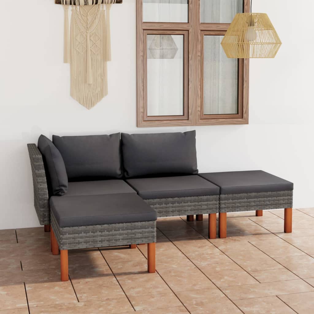 vidaXL 4-Piece Patio Lounge Set with Cushions - Outdoor Furniture, Poly Rattan Design, Weather-Resistant, Removable & Washable Gray Cushion Covers - Perfect for Garden, Poolside, and Backyard Relaxation
