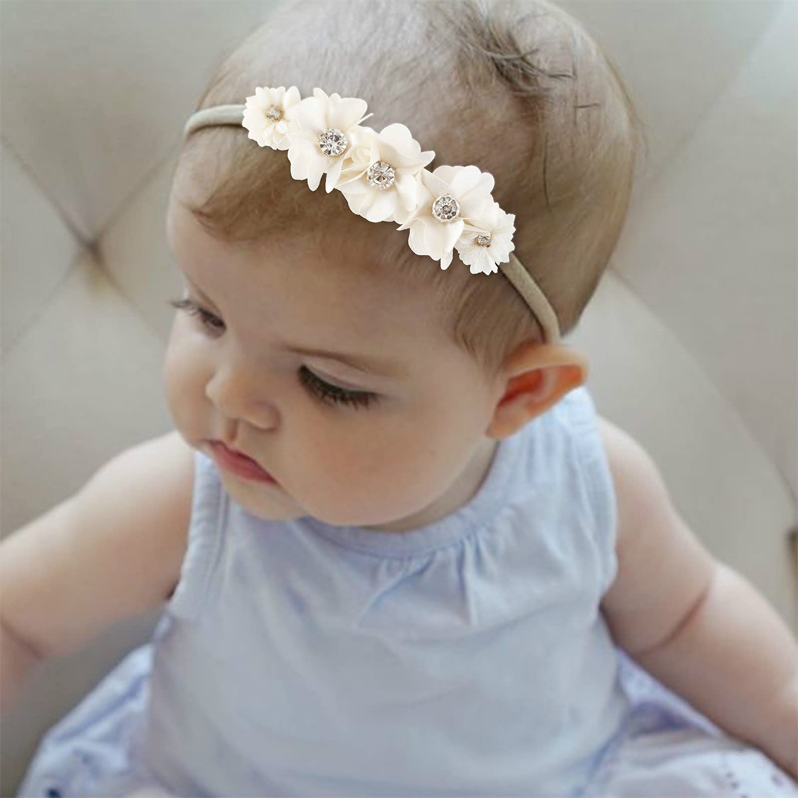 Baby Girl Floral Headband Set - 3 Pack Nylon Flower Crown Hairbands | Stretchy Elastic Hair Accessories for Toddlers & Kids | Perfect for Birthday Gifts, Photoshoots & Special Occasions