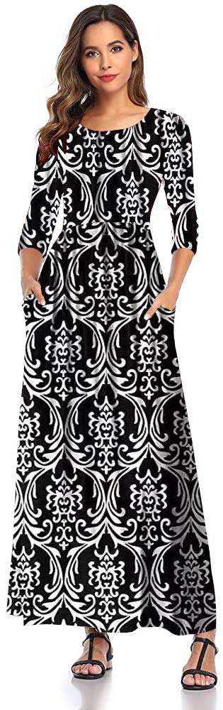SHELY Women's Floral Print Maxi Dress 3/4 Sleeve Casual Long Summer Dress - Perfect for Beach Vacation, Garden Party & Date Night Outfits