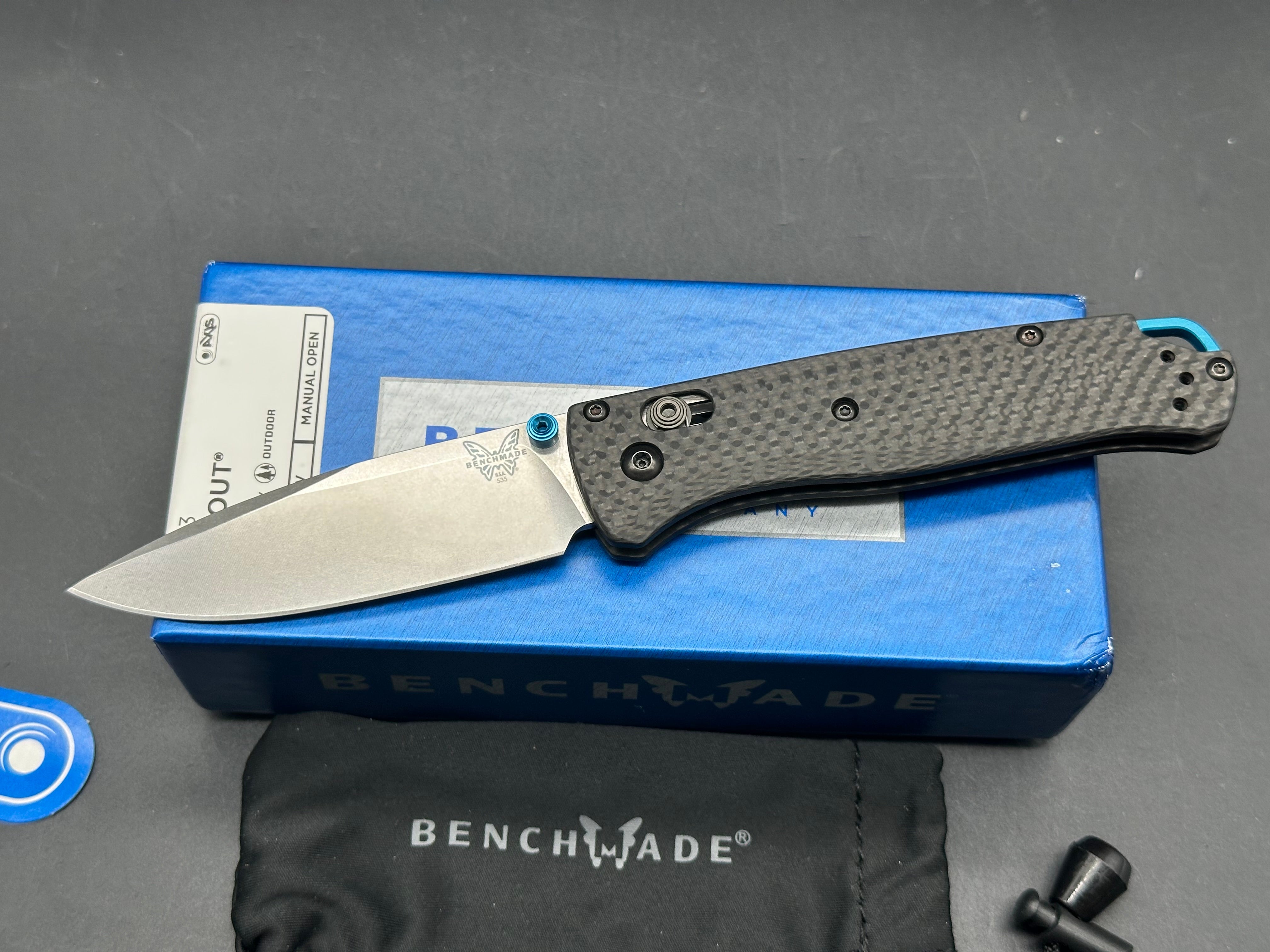 Benchmade 535-3 Bugout Folding Knife - CPM S90V Steel Blade & Carbon Fiber Handle - EDC, Outdoor, Camping, Hiking Gear