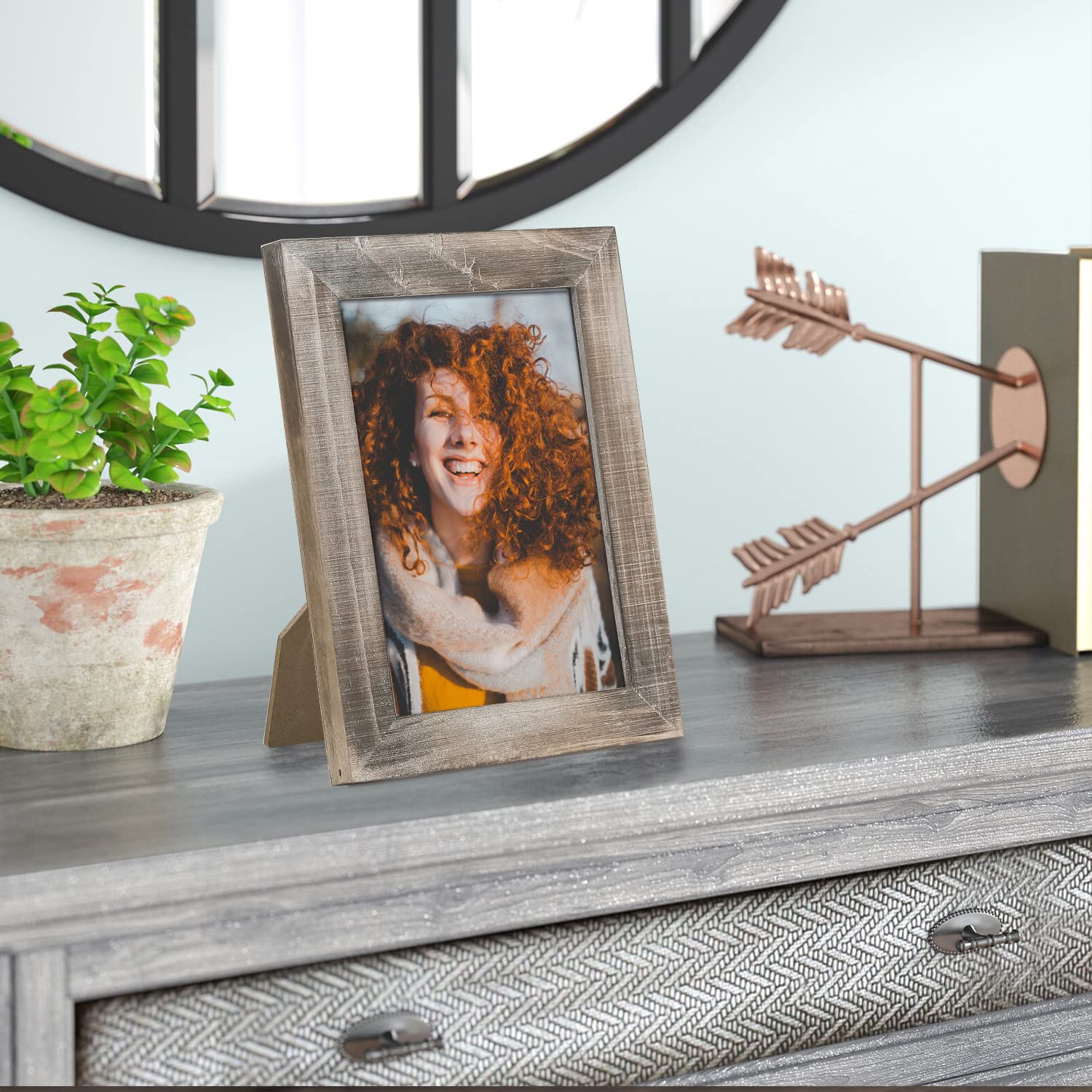 Adeco 6-Pack 5x7 Inch Handcrafted Distressed Wooden Picture Frames - Rustic Farmhouse Wall Decor for Photos, Wall Hanging & Tabletop Display - Set of 6 Natural Wood Frames for Home, Office & Wedding Decor