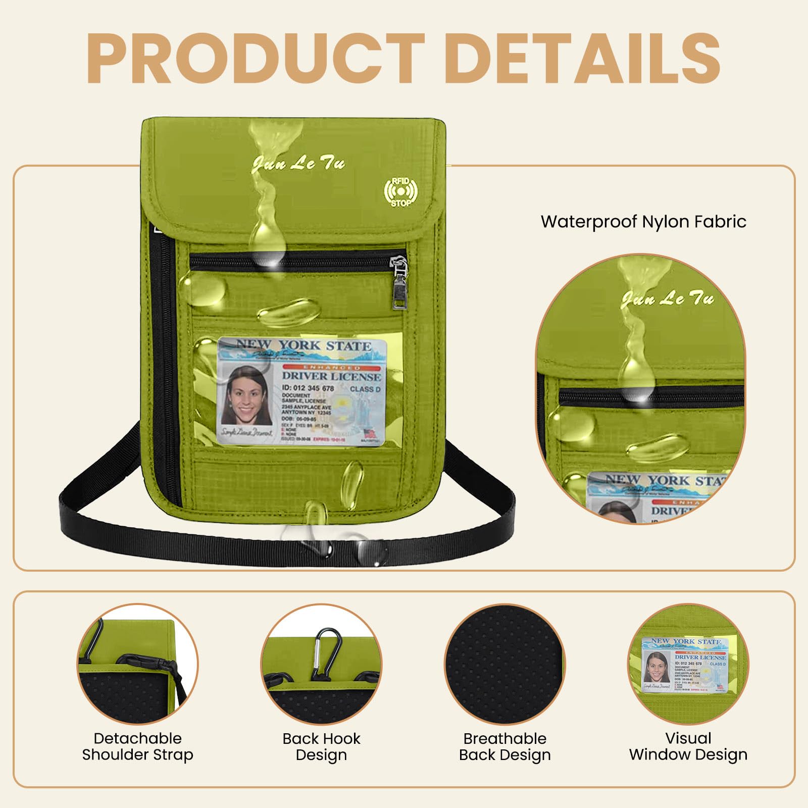 RFID Passport Holder for Travel - Waterproof Document Organizer with Visual Window | Neck Wallet for Men & Women | Perfect for Airports, Vacations & Business Trips (Green)
