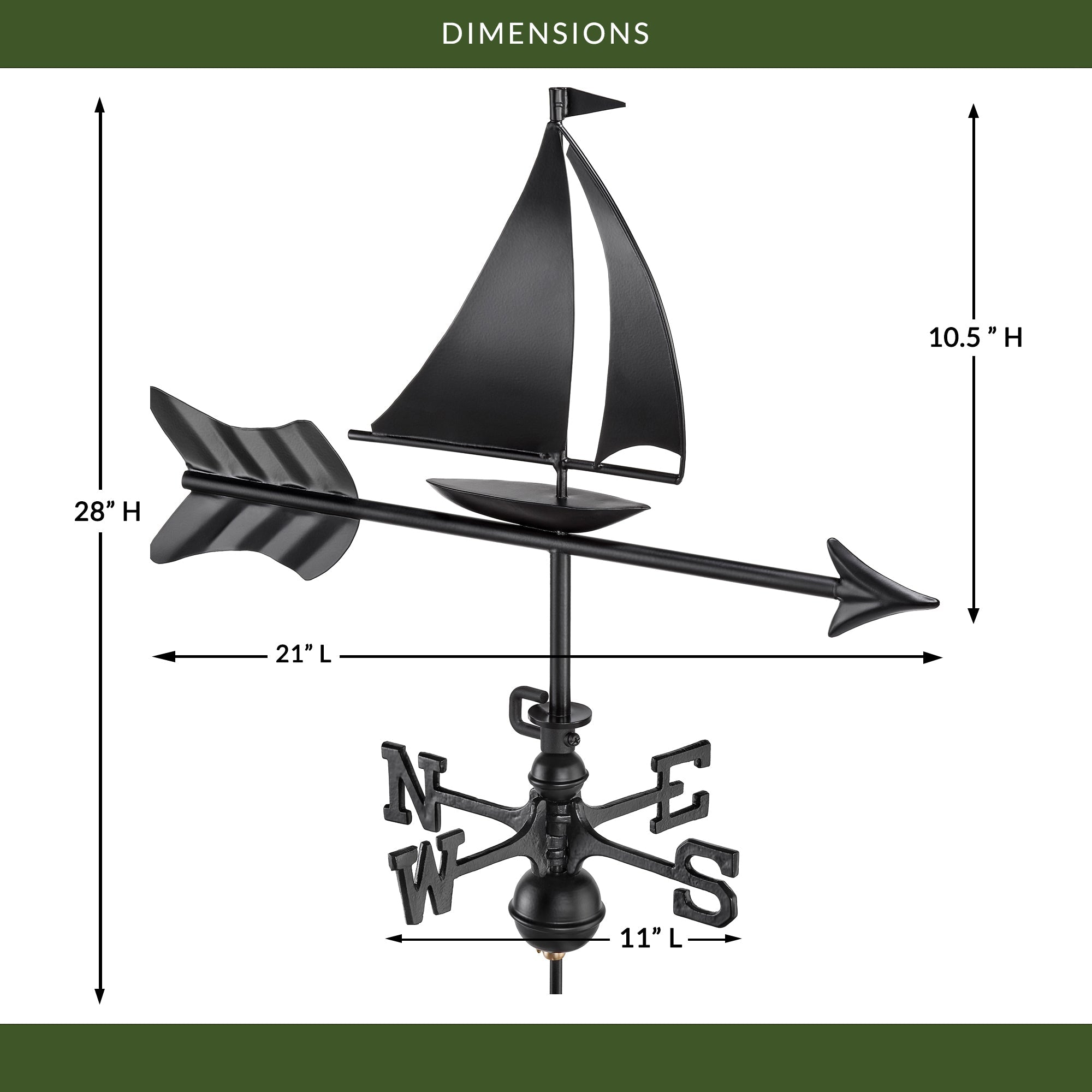 Black Aluminum Sailboat Weathervane for Garden - Nautical Outdoor Decor for Yard, Patio, or Farmhouse - Perfect for Coastal & Beach House Themes