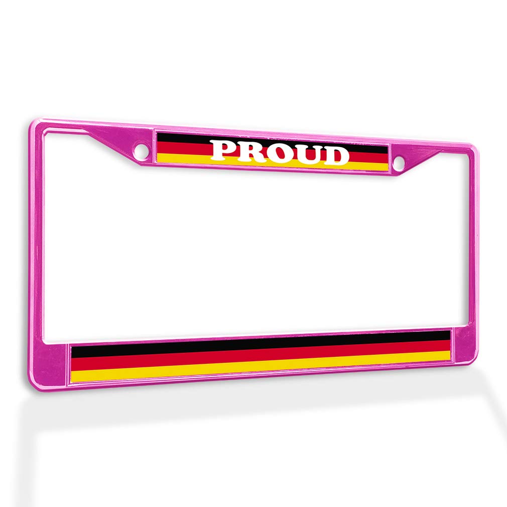 Premium German Flag Metal License Plate Frame - Weatherproof & Durable Car Accessory with Solid Insert (Hot Pink, 2 Holes) - Perfect for German Car Enthusiasts & Patriotic Vehicle Decoration