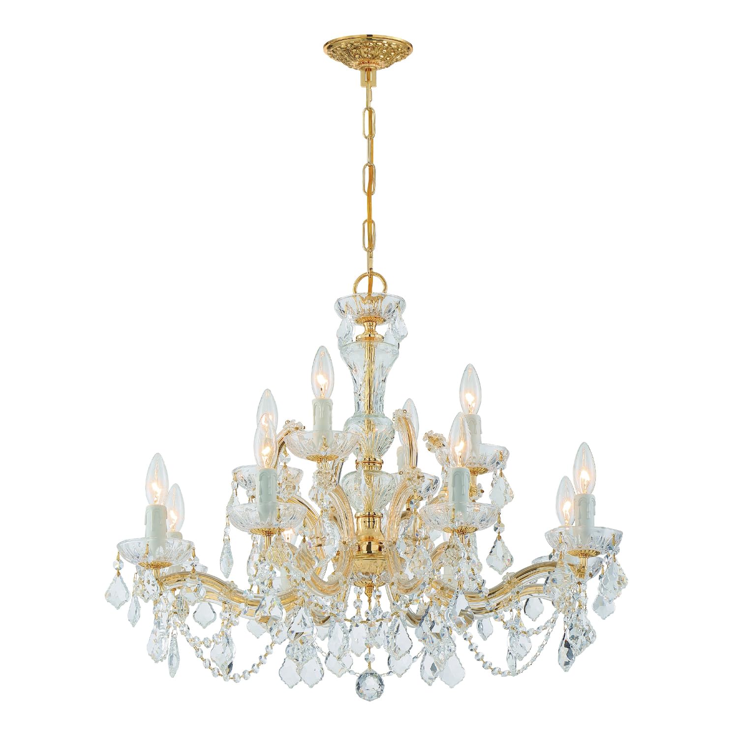 Maria Theresa 12-Light Hand-Cut Crystal Gold Chandelier - Luxury Ceiling Lighting Fixture for Dining Room, Ballroom & Wedding Venue Decoration