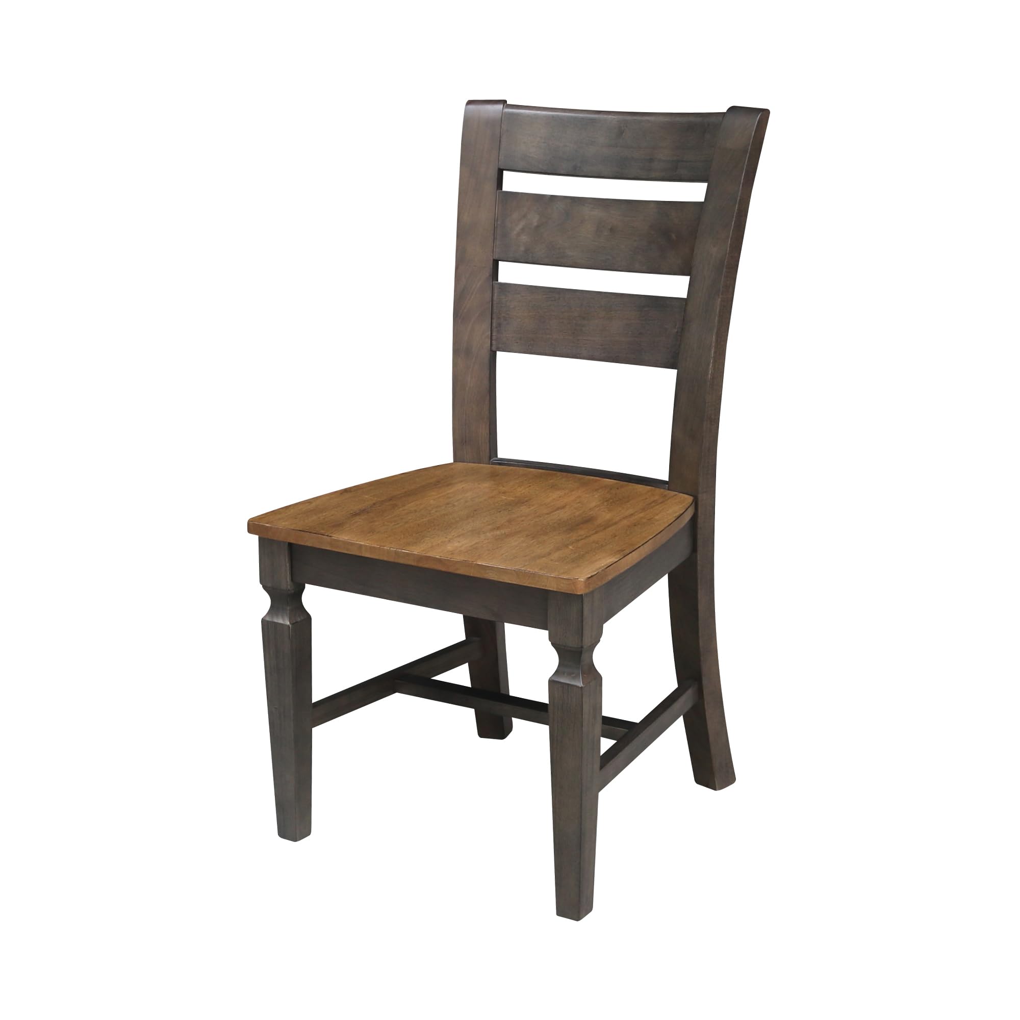 IC International Concepts Vista Ladderback Dining Chairs - Set of 2 Solid Wood Kitchen Chairs, Sturdy Hickory Frame with Washed Coal Finish, Easy Assembly for Dining Room & Kitchen Decor, Perfect for Family Meals & Entertaining Guests