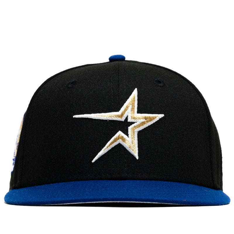 New Era x Politics Houston Astros 59FIFTY Fitted Hat - Black/Light Royal - Official MLB Baseball Cap for Men & Women - Perfect for Games, Streetwear & Sports Fans
