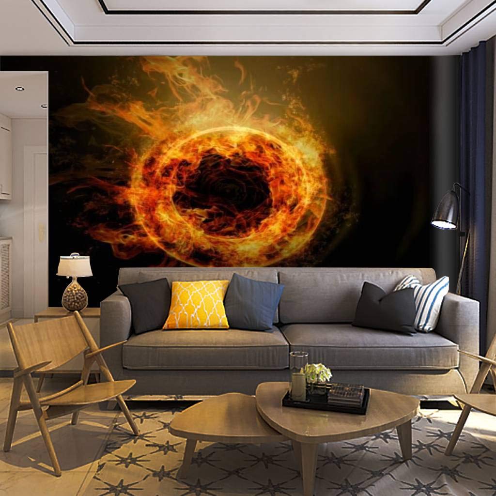 3D Fire Ring Floating in The Dark - Self Adhesive Removable Peel & Stick Wallpaper Mural - Home Decor Wall Decal for Living Room, Bedroom & Office - Easy DIY Wall Sticker for Modern Interior Design