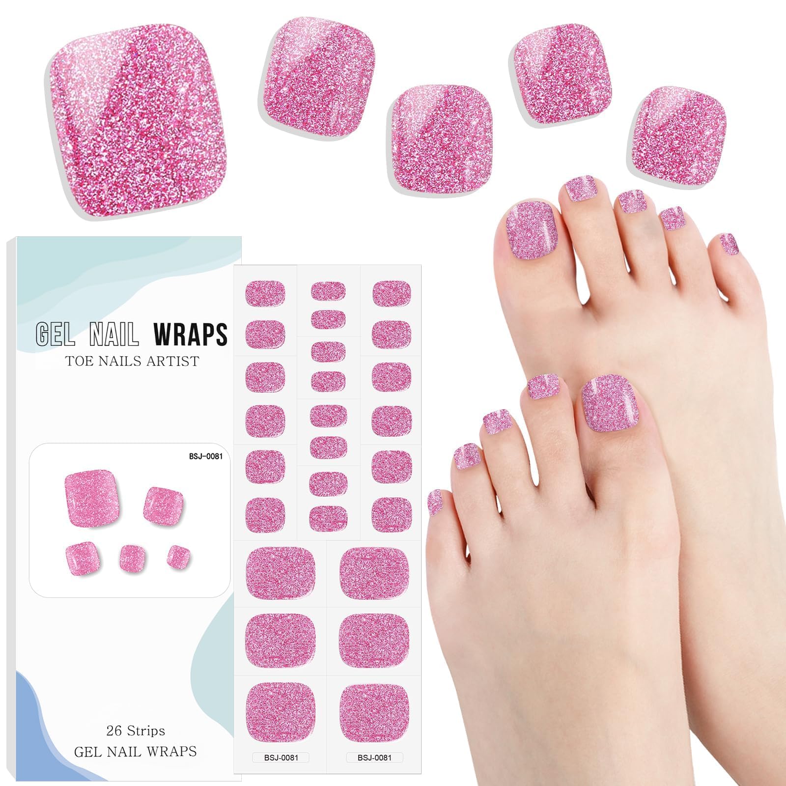 EBANKU Gel Toe Nail Stickers - Long-Lasting Gel Nail Strips for Toes, UV/LED Cured Nail Art Wraps, Shiny Peach Color - Perfect for Pedicures, Summer Sandals & Beach Vacations