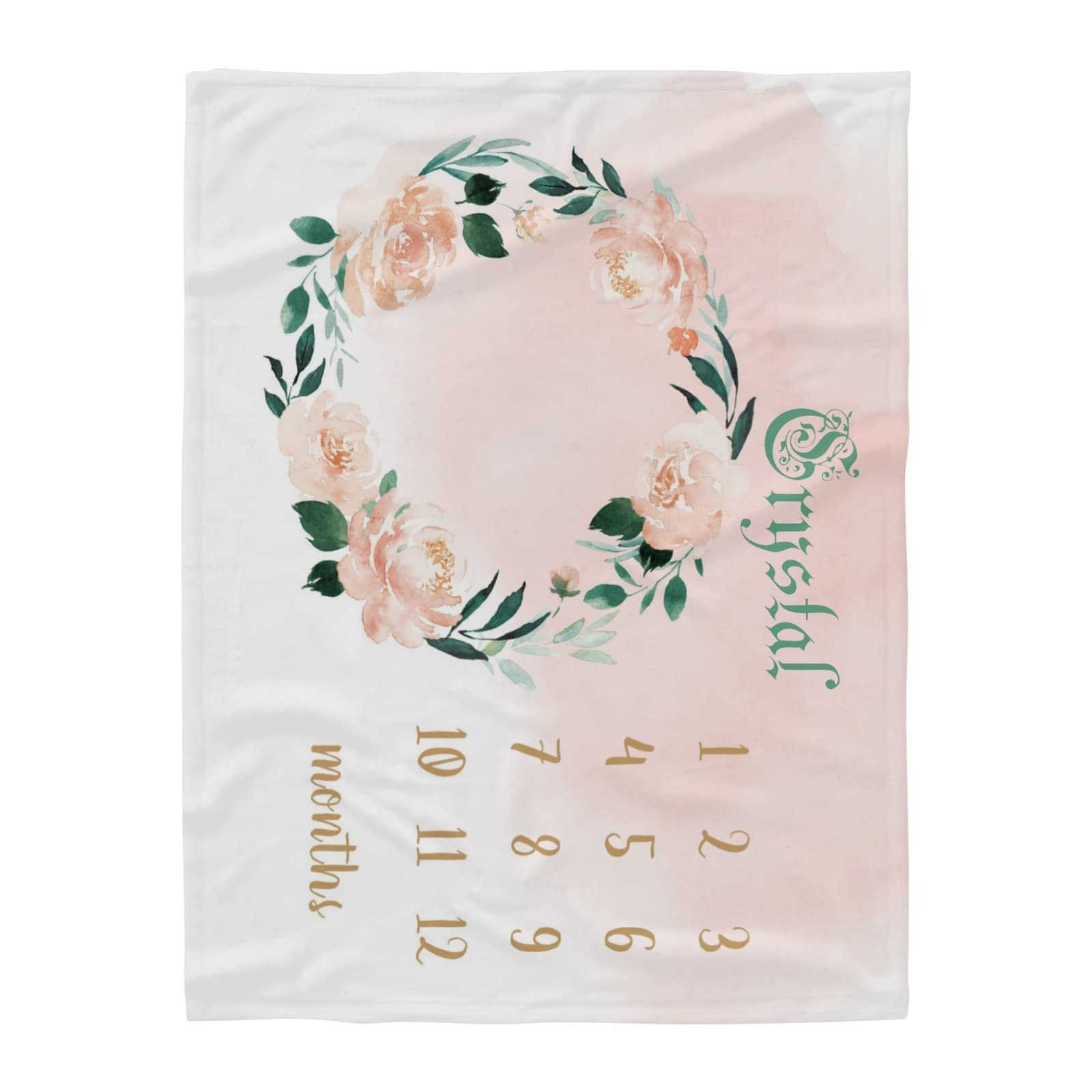 Personalized Leaves Floral Baby Monthly Custom Fleece Blanket - Ultra Soft 50x60 Inch Throw for Couch, Sofa & Bed - Perfect Baby Shower, Wedding & Birthday Gift - Nursery Decor & Cozy Home Accent