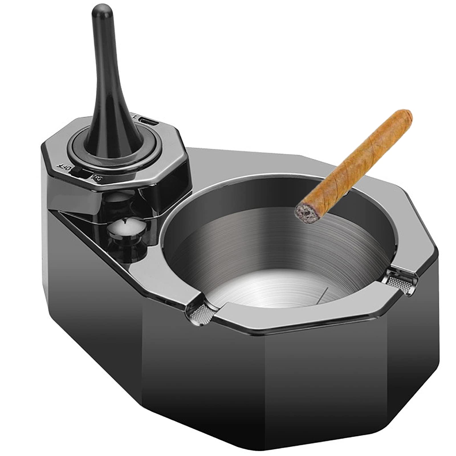 Retro Metal Ashtray with Built-in Lighter - Refillable for Home & Office