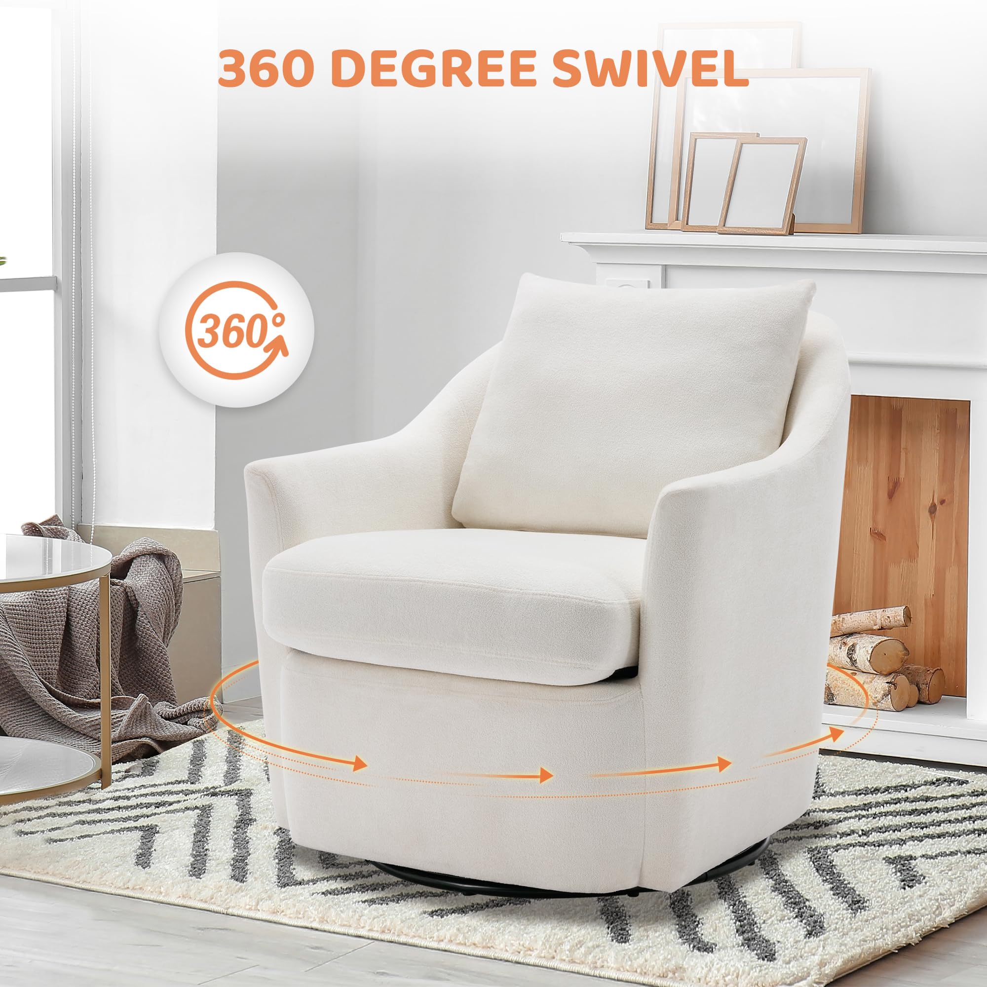 COLAMY 360° Swivel Accent Chair - Modern Upholstered Barrel Armchair for Living Room, Nursery & Bedroom - Cream Velvet Fabric - Perfect for Reading Nook, Home Office or Lounge Area