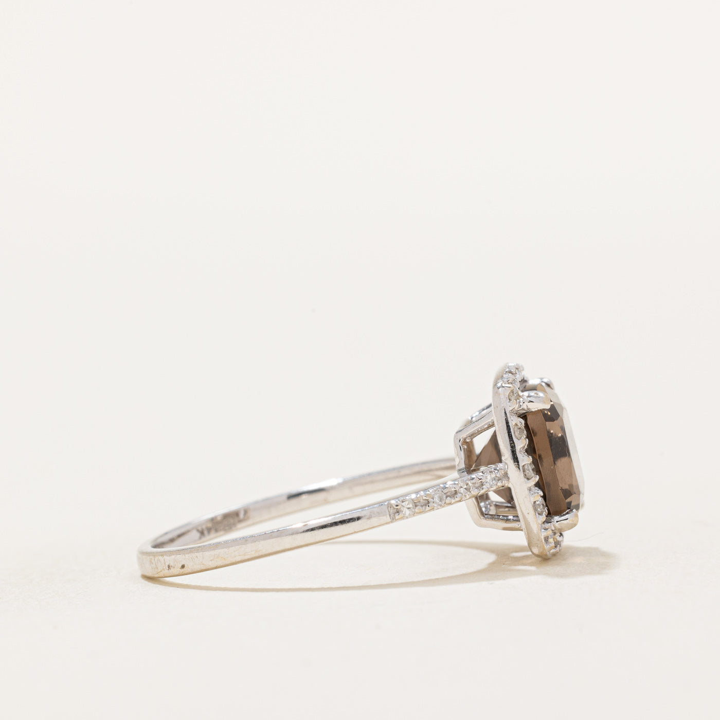 1.70ct Smoky Quartz & Diamond Halo Ring | 0.07ctw Diamond Accents | Size 7.25 | Elegant Engagement, Wedding, Anniversary Jewelry Gift for Women
