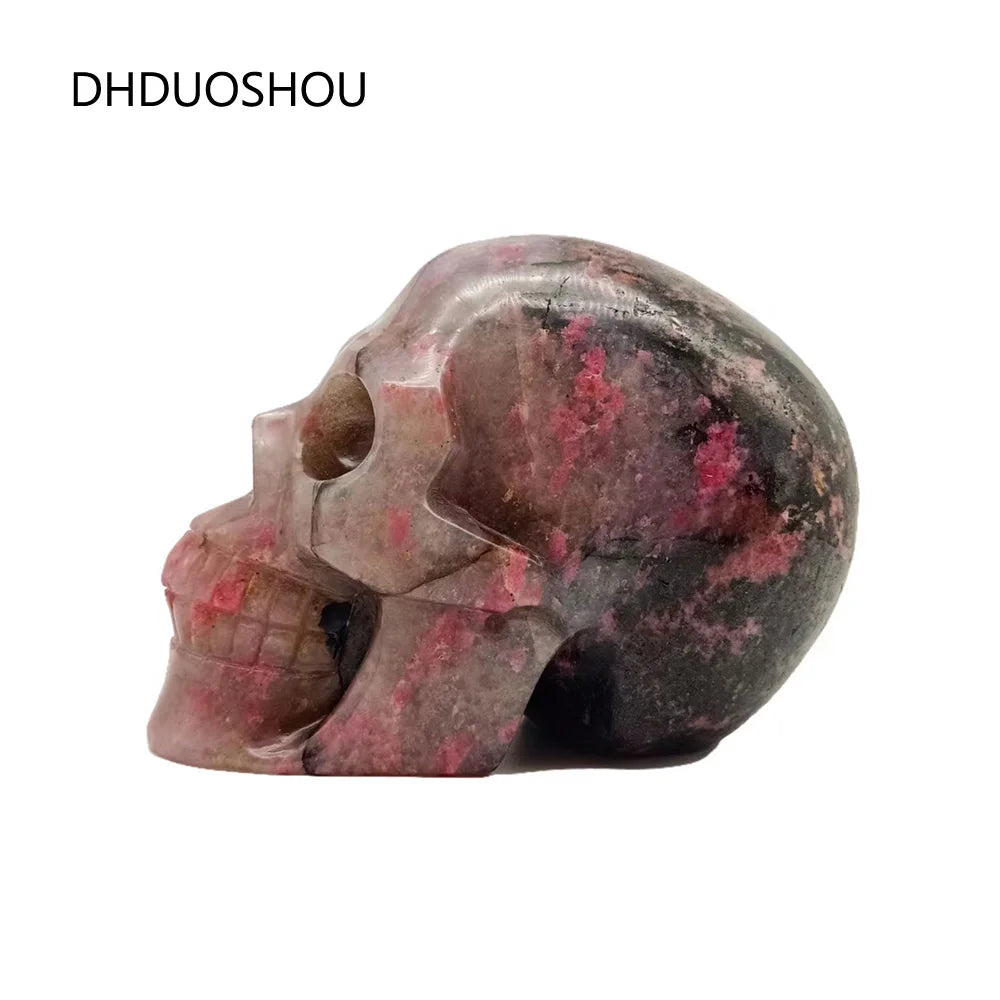 Natural Dark Rhodonite Skull Healing Crystal - Hand-Polished Gemstone Sculpture for Home Decor, Meditation, and Halloween Gifts | Spiritual Healing, Altar Decor, Unique Present