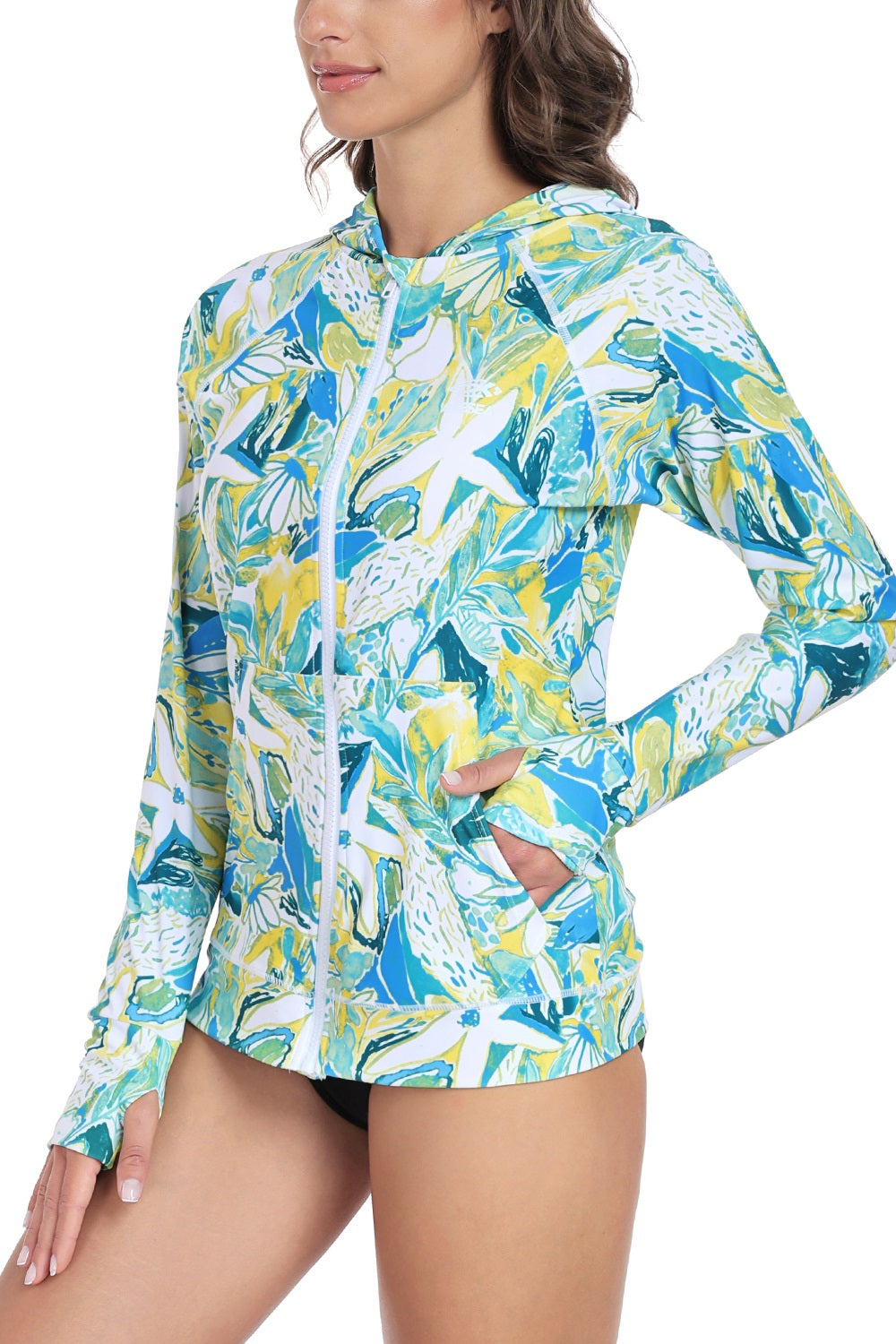 Axesea Men's UPF 50+ Hooded Rash Guard with Front Zipper - Sun Protection Swim Shirt for Surfing, Swimming & Outdoor Activities