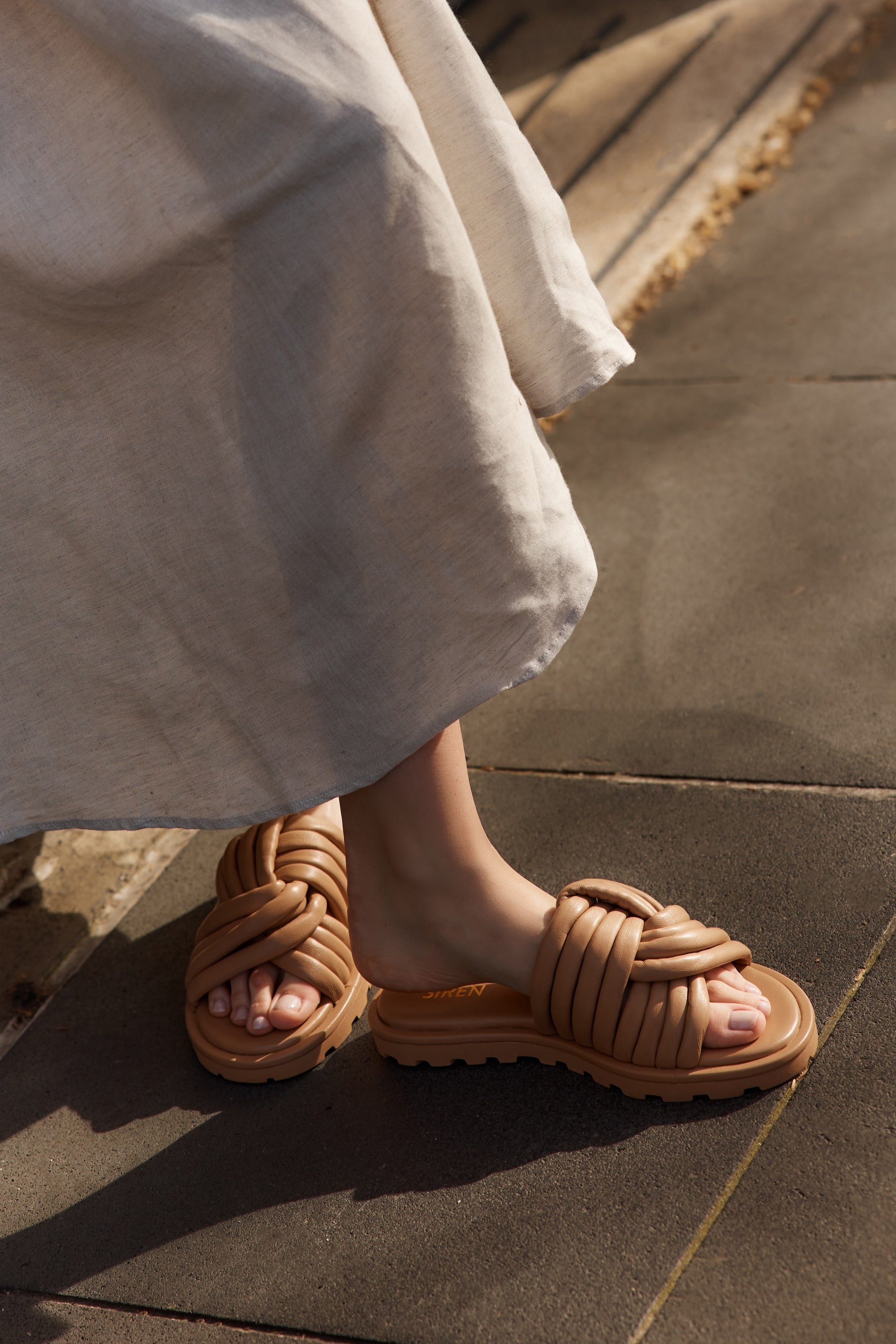 Weston Comfortable Leather Slides for Men & Women - Almond Tan Footbed Sandals - Perfect for Beach, Pool, and Summer Casual Wear