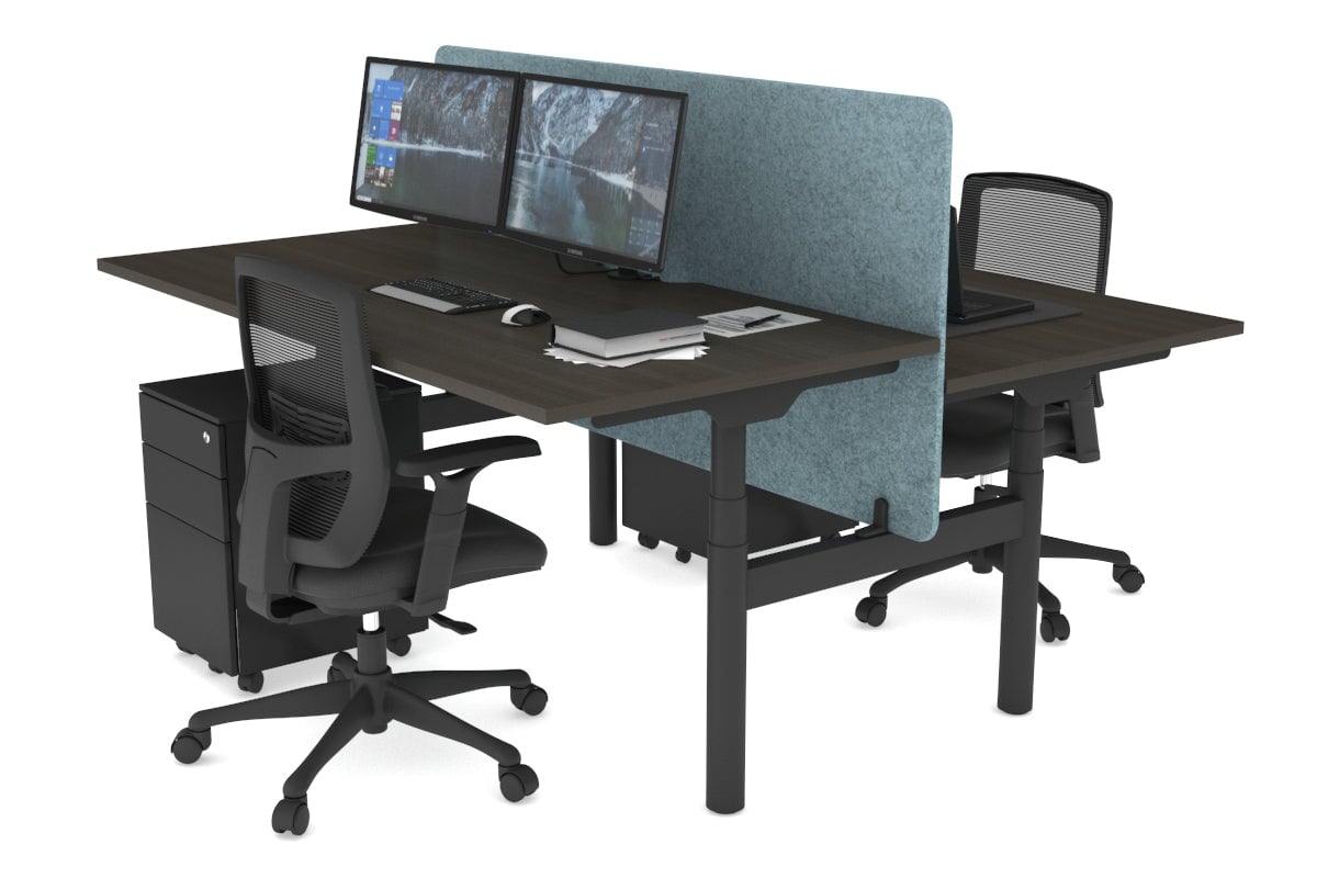 Flexi Premium Height Adjustable 2-Person H Bench Workstation - Black Frame [1400L x 800W with Cable Management] - Ideal for Office, Home Workspace & Collaborative Environments