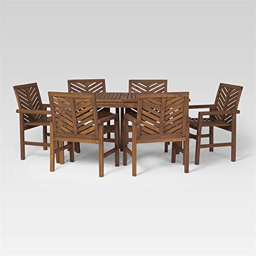 Walker Edison 6-Person Outdoor Wood Chevron Patio Dining Set - 7-Piece All-Weather Furniture with Table & Chairs for Backyard, Garden, Poolside, Balcony - Dark Brown | Perfect for Outdoor Entertaining, BBQs, and Relaxing in Your Yard