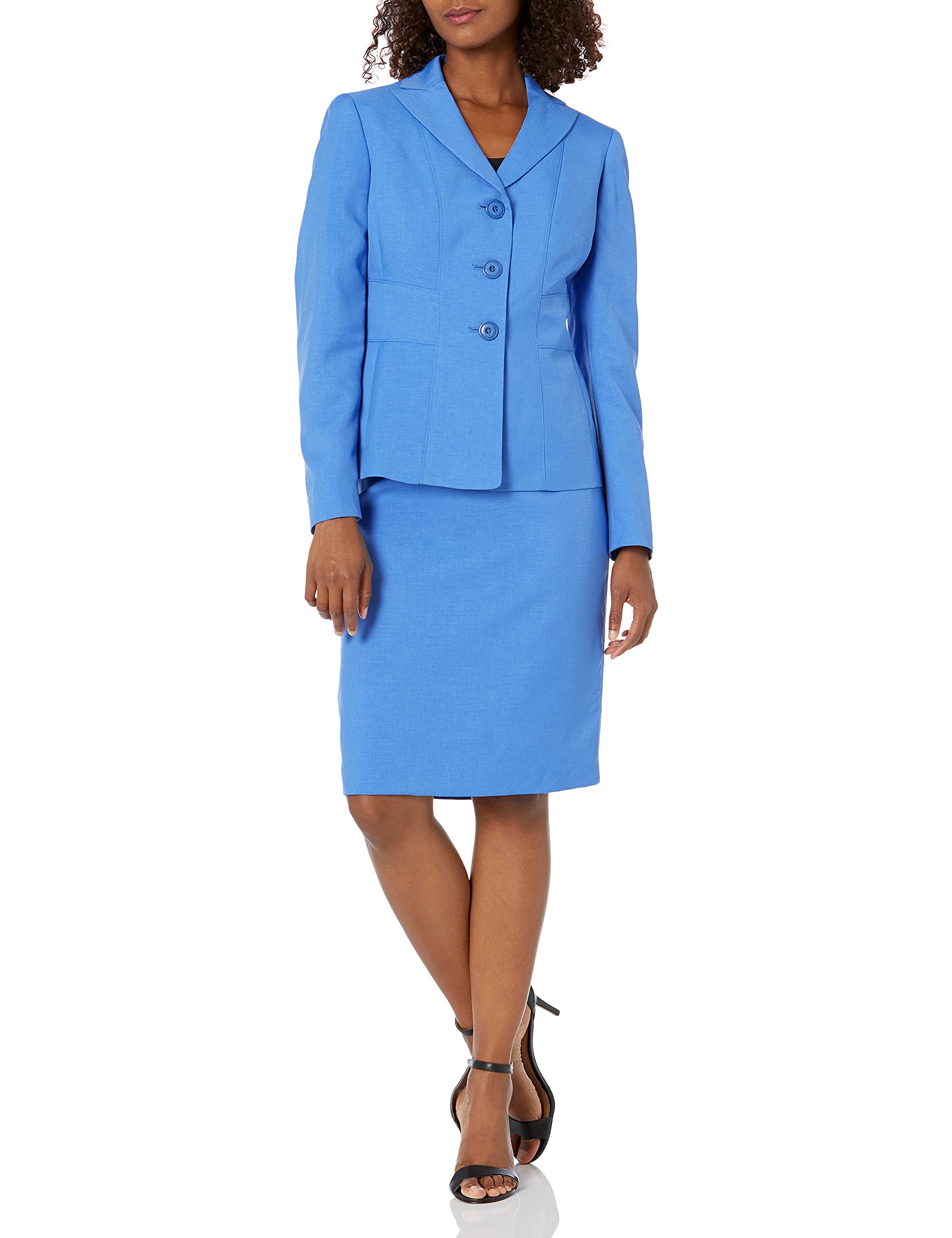 Women's 3-Button Peak Lapel Blazer & Skirt Suit Set - Glazed Melange Fabric - Office Wear, Business Attire & Formal Occasions