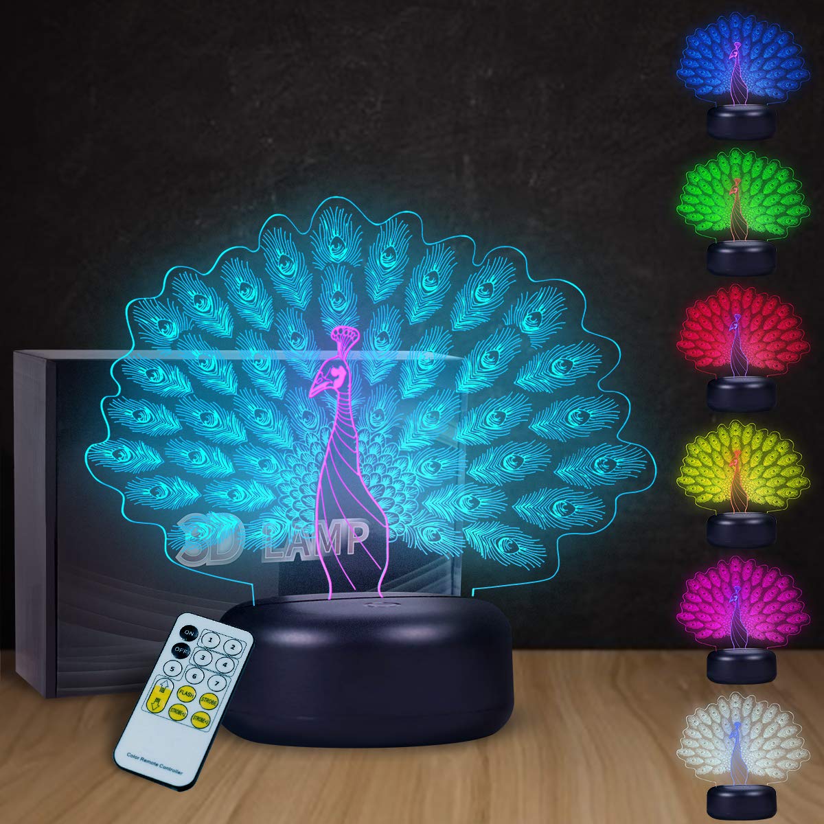3D Visual Phoenix LED Night Light - Touch Switch & Remote Control, 7 Color Changing Desk Lamp with USB/Battery Power - Perfect for Kids' Rooms, Bedside Decor & Gift Ideas
