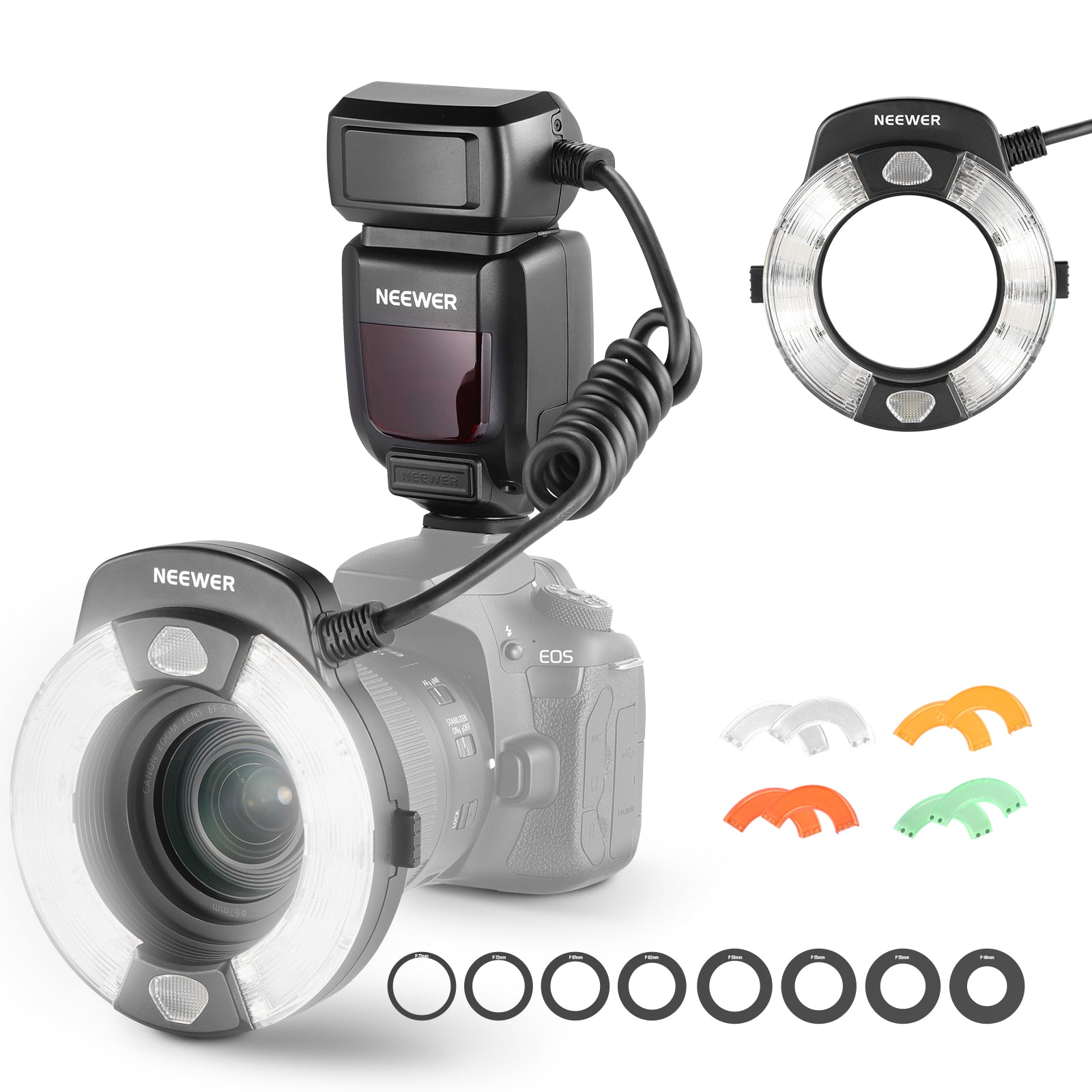 NEEWER RF1 76Ws 5600K GN15 TTL Macro Ring Flash for Canon Nikon Sony DSLR Cameras - Perfect for Close-Up Photography, Jewelry, and Product Shots