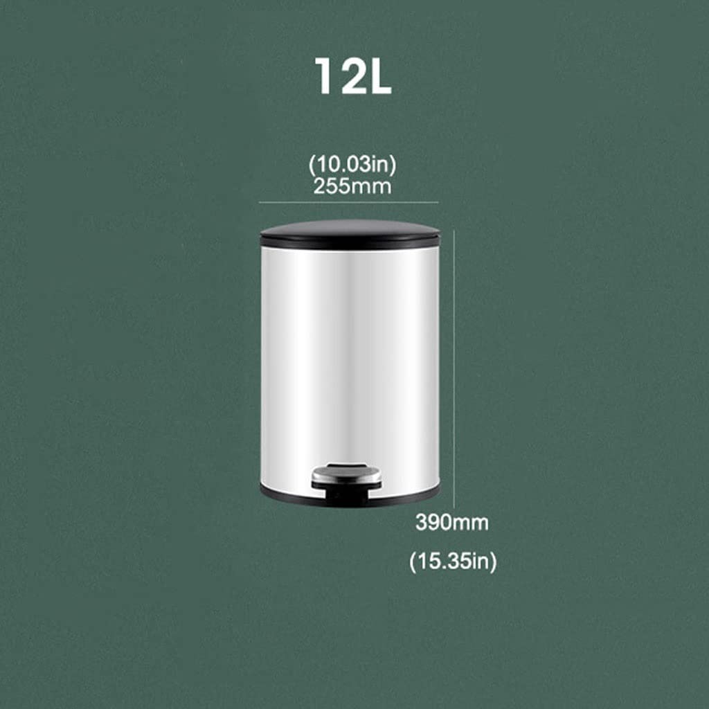 Stainless Steel 12L Kitchen Trash Can with Dome Cover & Silent Foot Pedal - Round Garbage Bin for Home, Office, Living Room, Bedroom & Bathroom - Perfect for Waste Disposal in Compact Spaces (Color: C)