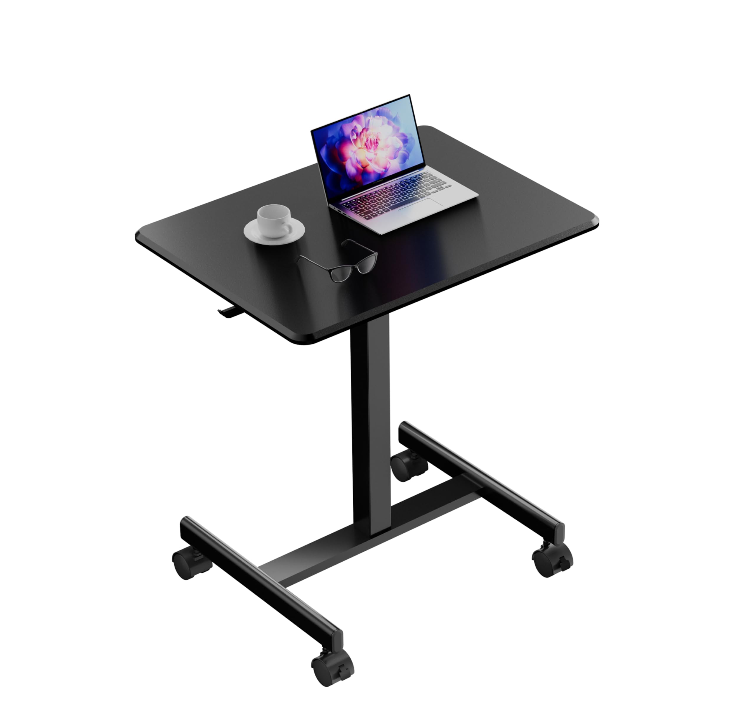 Adjustable Height Mobile Standing Desk with Lockable Wheels & Hook - Portable Rolling Laptop Desk for Home Office & Hospital Use - Sit Stand Workstation with Gas Spring for Ergonomic Computing, Telemedicine & Nursing Stations