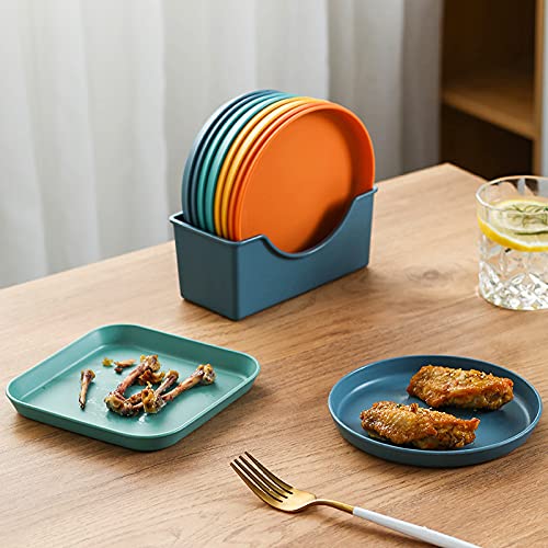 Reusable Plastic Appetizer Plates Set - 8Pack Square for Salad, Dessert, Snack & Fruit | Lightweight Tableware for Parties, Picnics