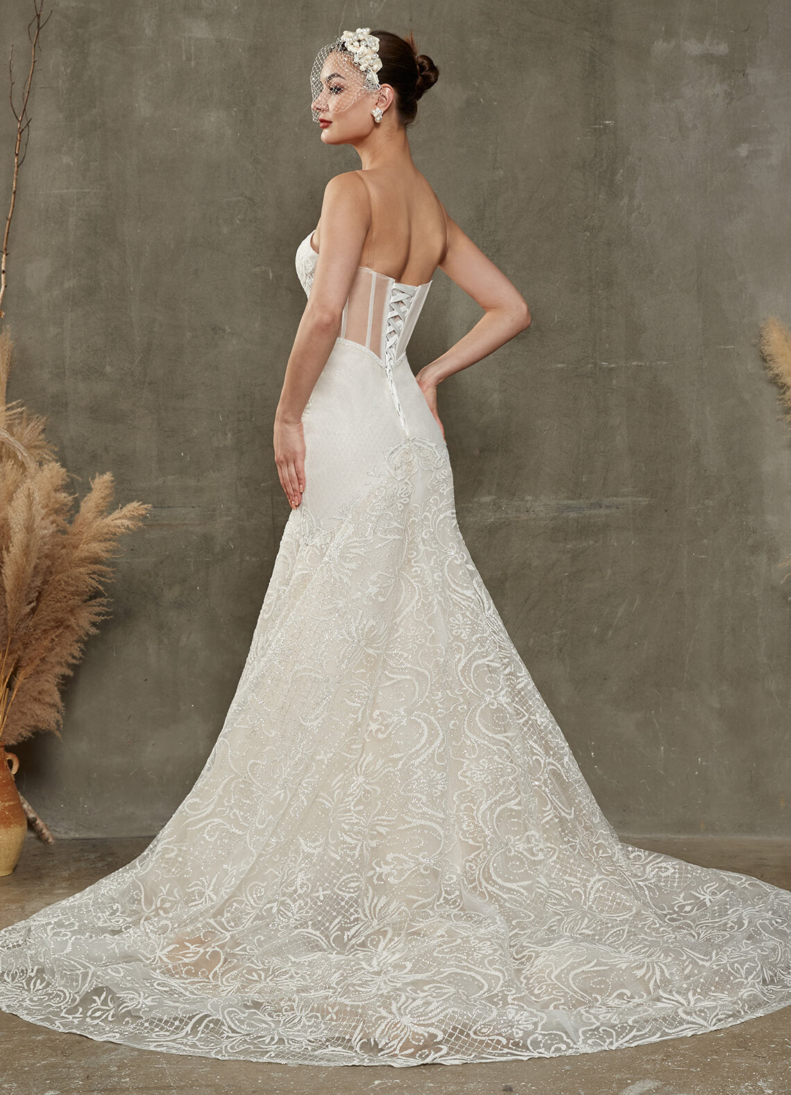 Elegant White Convertible Mermaid Wedding Dress with Sparkling Diamonds & Cathedral Train – Perfect for Bridal, Prom, and Formal Occasions