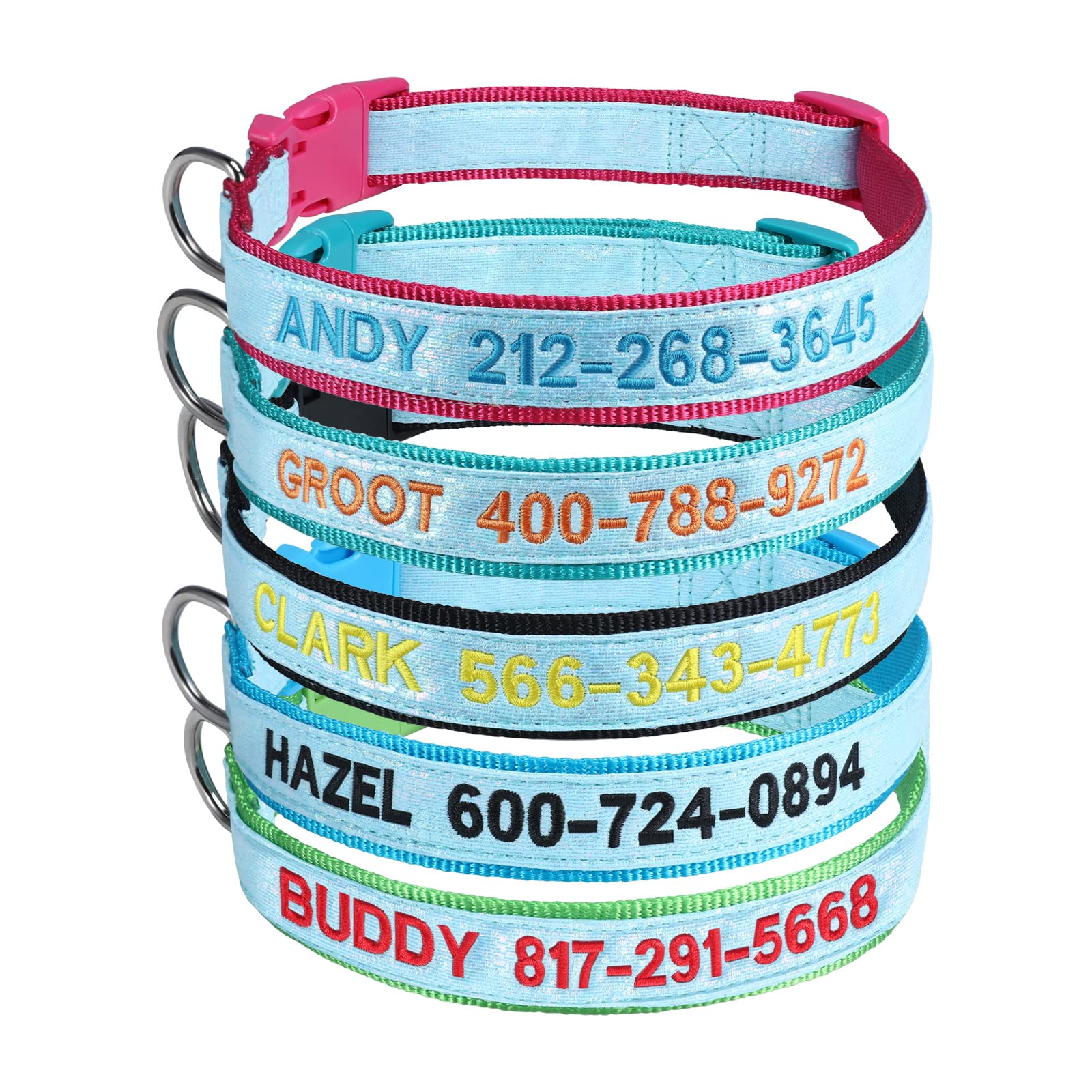 Custom Reflective Dog Collar with Glow in The Dark & Embroidered Name/Phone - Adjustable Sizes XS/S/M/L for Small to Large Dogs - Perfect for Night Walks & Outdoor Safety