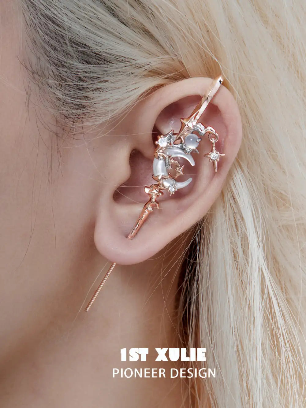 18K Platinum & 24K Gold Ear Hook Needle Piercing Earrings | MYTH OF THE MOON™ | Hypoallergenic Luxury Earrings for Sensitive Ears | Perfect for Parties, Weddings & Special Occasions