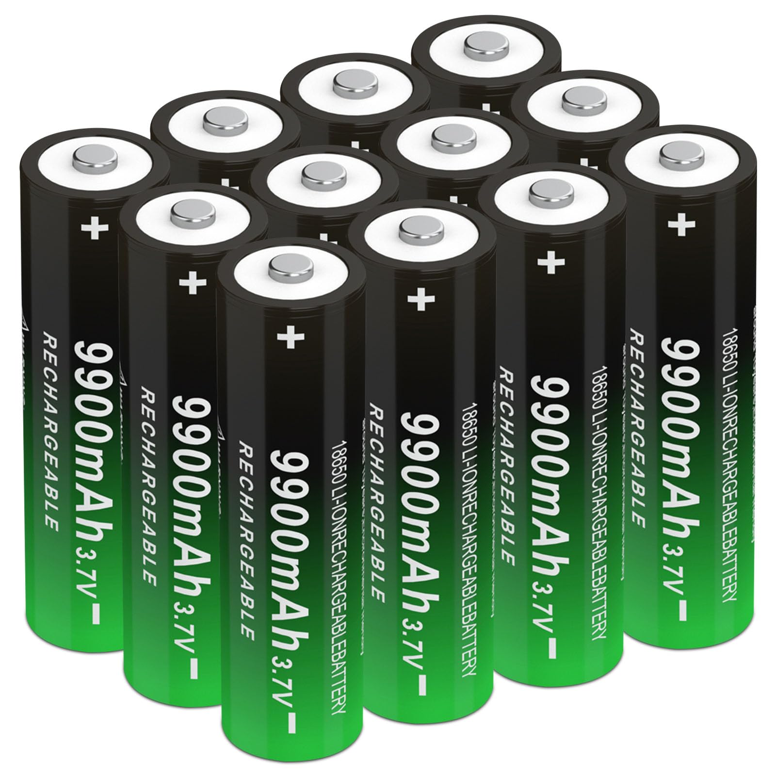12 Pack 18650 Rechargeable Batteries 9900mAh 3.7V Button Top - High Capacity Lithium Ion Battery for Flashlights, Headlamps, Vape Mods & Emergency Power Backup (12 Pack)