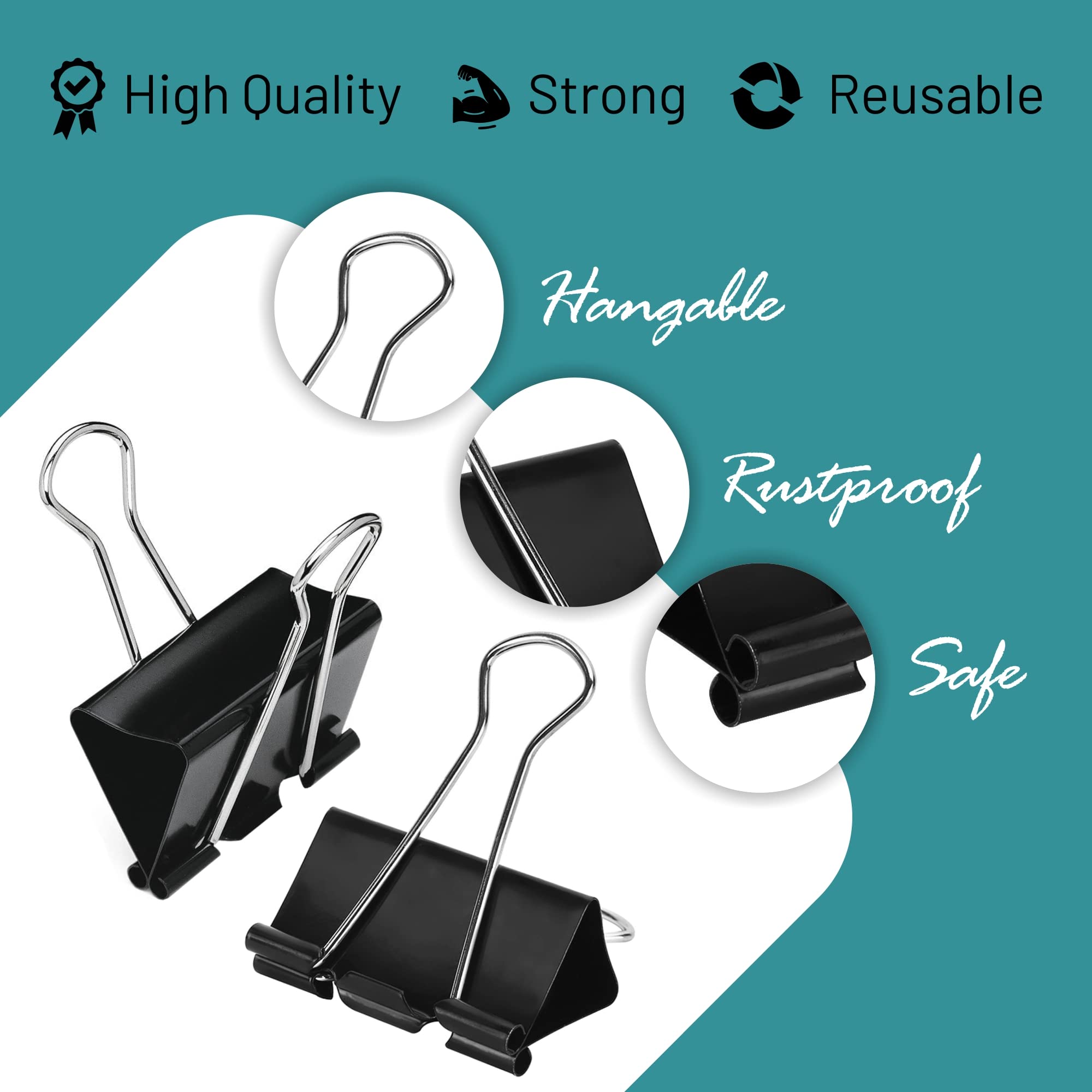 Large Black Binder Clips 24 Pack - 2 Inch Paper Clamps for Office, School & Home Use