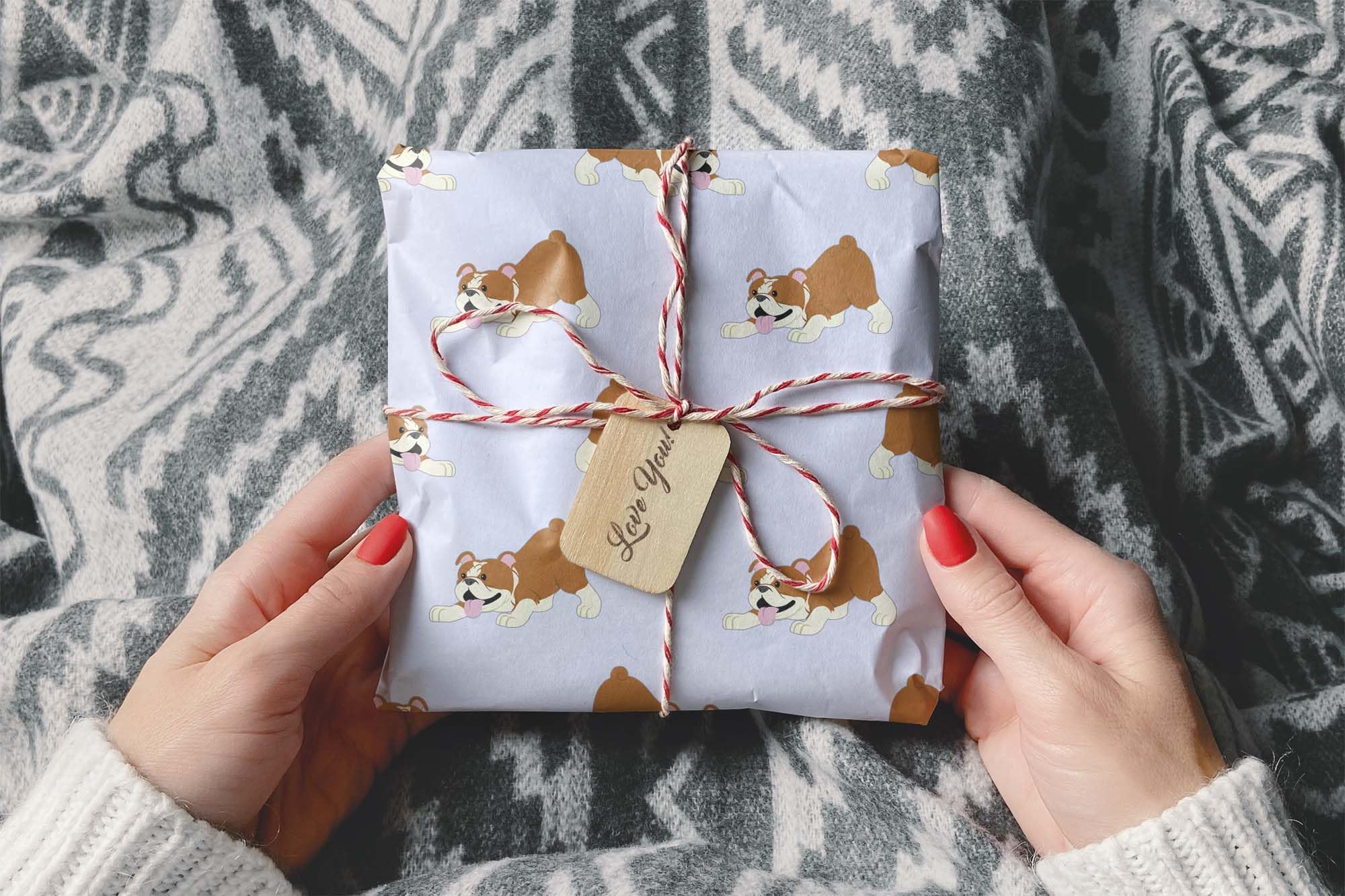 Premium Cartoon English Bulldog Gift Wrap - Playful Bull Dog Wrapping Paper for Christmas, Birthday & Puppy Party Decorations (20x30 Inch) | Perfect for Dog Lover Gifts, Holiday Presents & Special Occasion Packaging