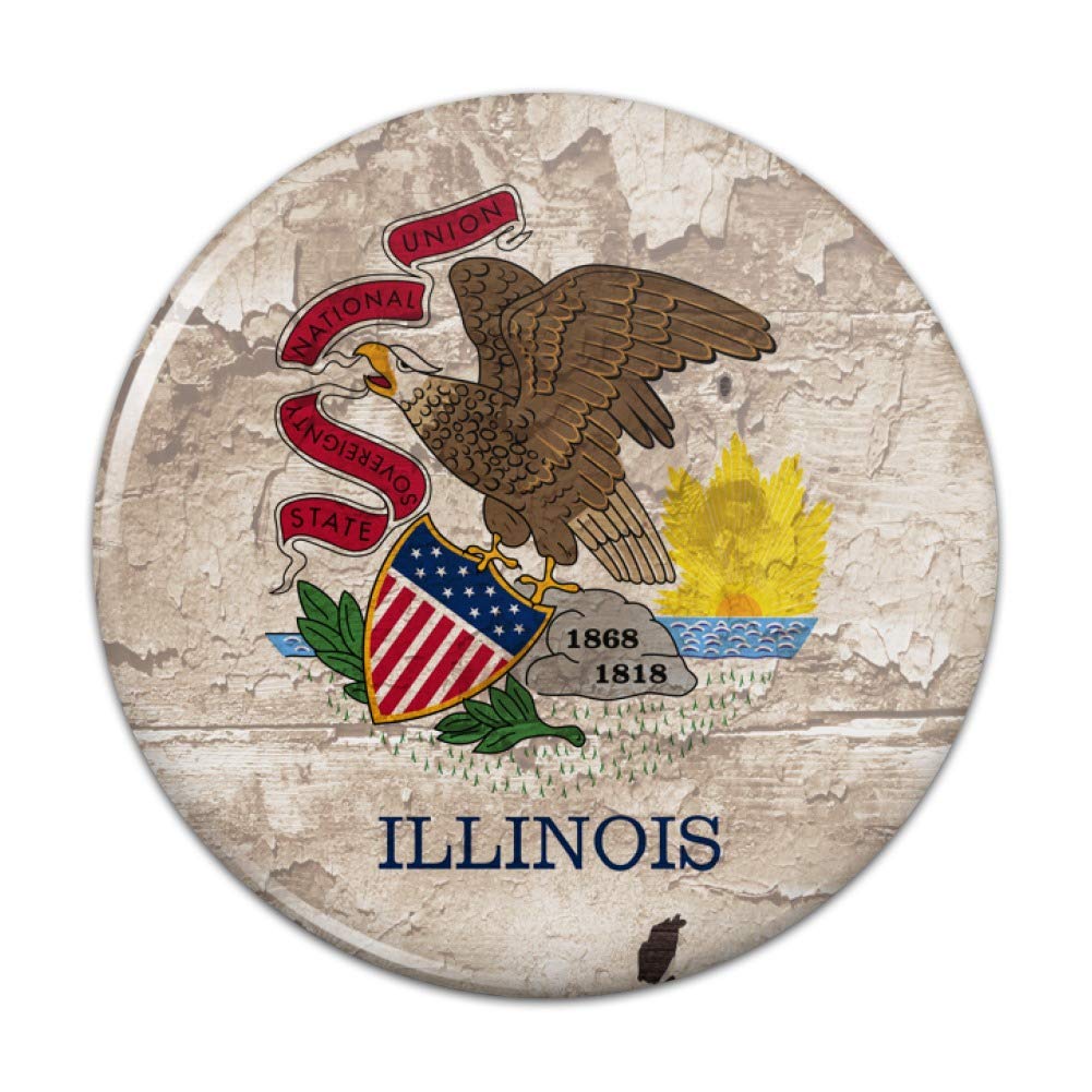 Vintage Rustic Illinois State Flag Distressed USA Pinback Button Badge - 1 Inch Diameter Collectible Lapel Pin - Perfect for Backpacks, Hats, Jackets & Americana Decor