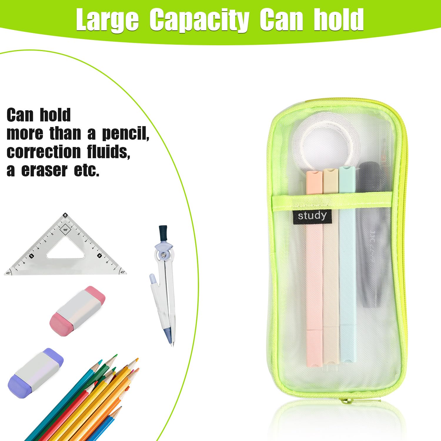 Mesh Pencil Case - Transparent Multifunctional Zipper Pouch for Pencils, Stationery & Travel Makeup | School, Office & Travel Organizer | Durable Clear Mesh Storage Bag (Green) - Perfect for Students, Professionals & On-the-Go Essentials