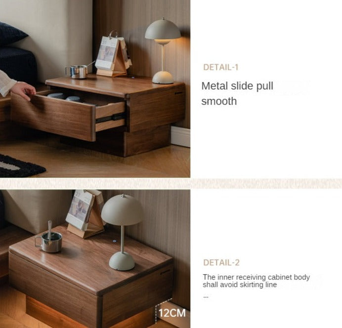 Premium Black Walnut Solid Wood Nightstand with LED Light Drawer - Stylish Bedside Table for Bedroom, Living Room, or Guest Room
