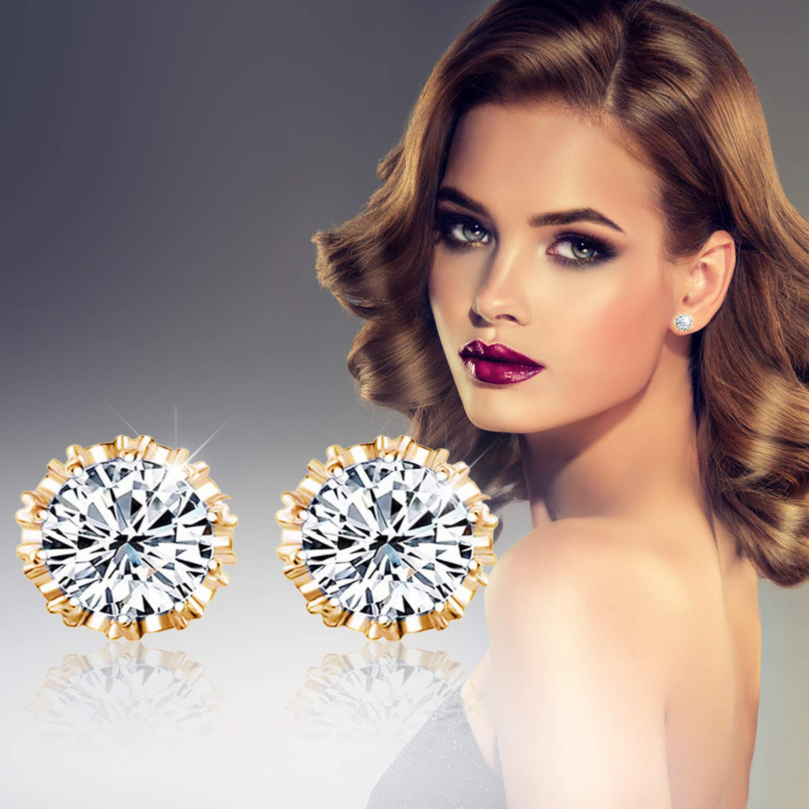 Diamond Stud Earrings for Women - 14K Gold Plated Cubic Zirconia Earrings, Hypoallergenic Fashion Jewelry Gift for Birthday, Anniversary, Valentine's Day | Perfect for Parties, Weddings & Everyday Wear