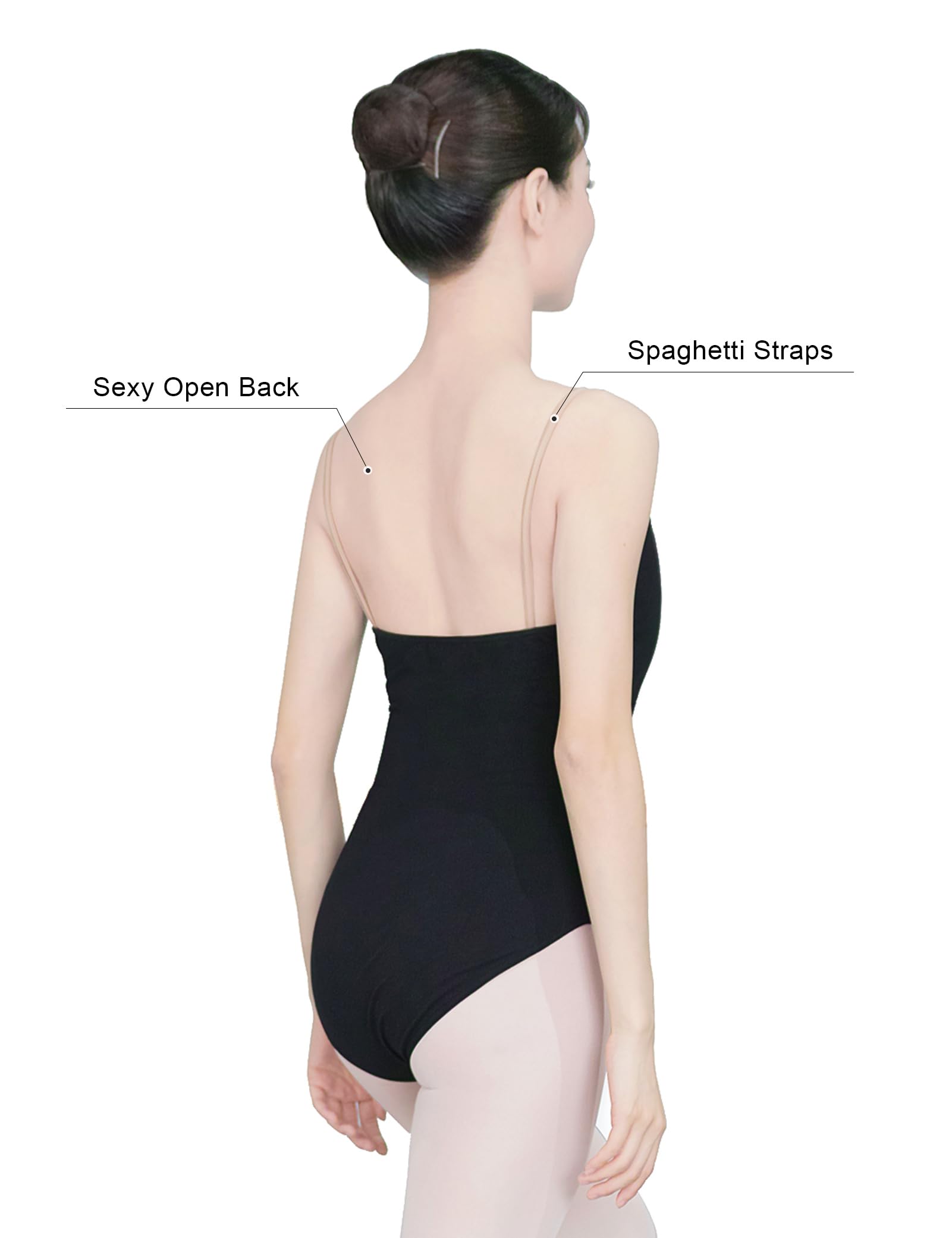 Phoeswan Women's Ballet Leotard - Deep V Camisole Black Dance Leotard for Adults, Elegant Stretch Leotards for Ballet, Contemporary & Jazz Dance, Size L - Perfect for Dance Classes, Performances & Practice