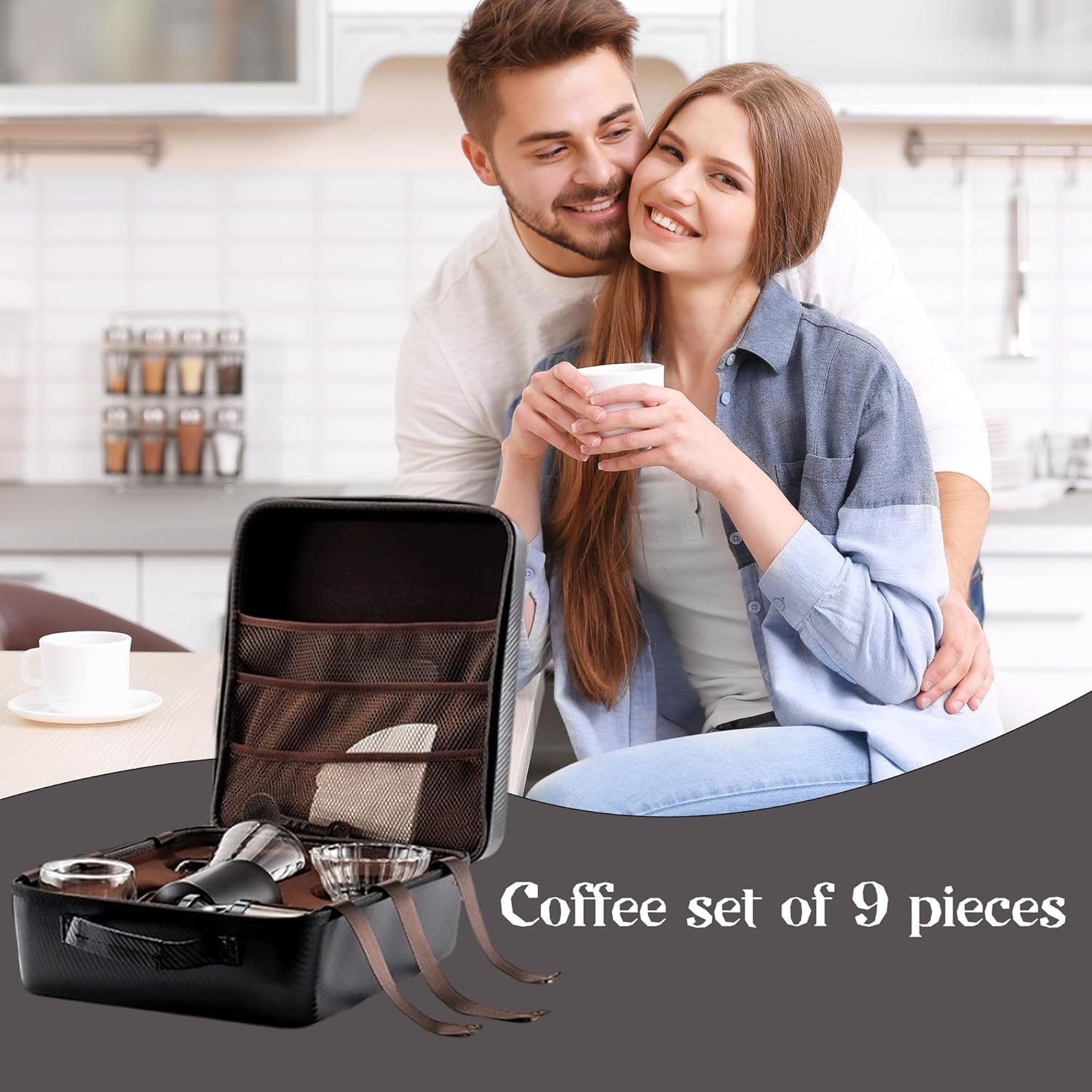 Premium Pour Over Coffee Maker Set - Stainless Steel Manual Coffee Grinder, Glass Dripper & Travel Bag - All-in-1 Portable Camping Coffee Kit for Outdoor Adventures, Home Brewing & Perfect Gifts for Coffee Lovers
