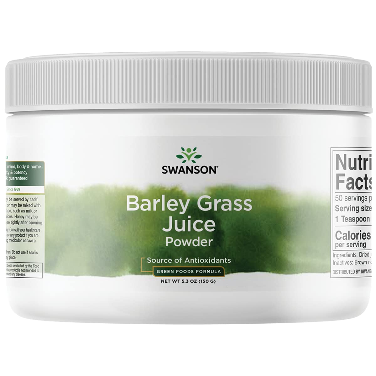 Swanson Mega Green Barley Grass Powder - 5.3 oz (150g) - Organic Superfood for Smoothies, Detox & Energy Boost - Vegan, Gluten-Free Supplement for Daily Wellness