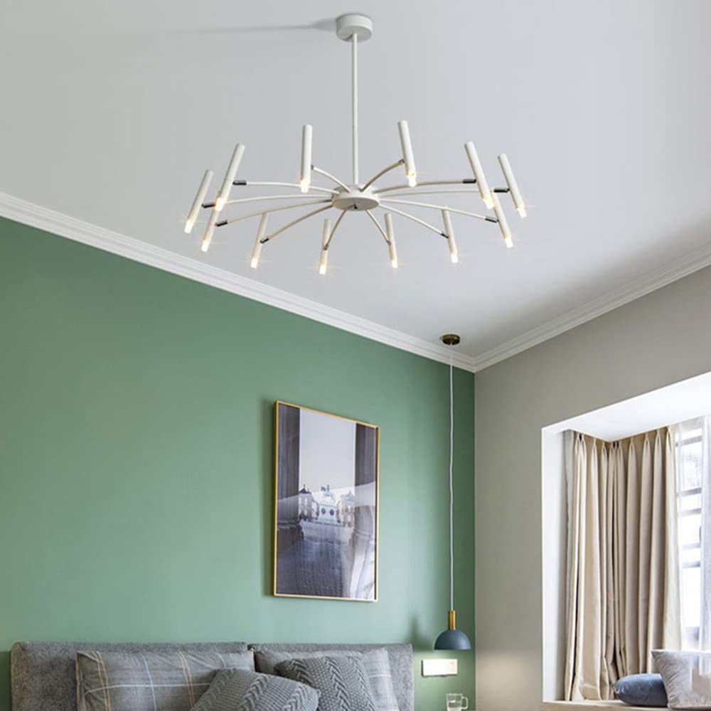 LITFAD 12-Light Modern White LED Chandelier - Contemporary Ceiling Light Fixture for Bedroom, Living Room & Restaurant Decor - 110V-120V - Perfect for Dining Rooms, Entryways and Luxury Home Lighting